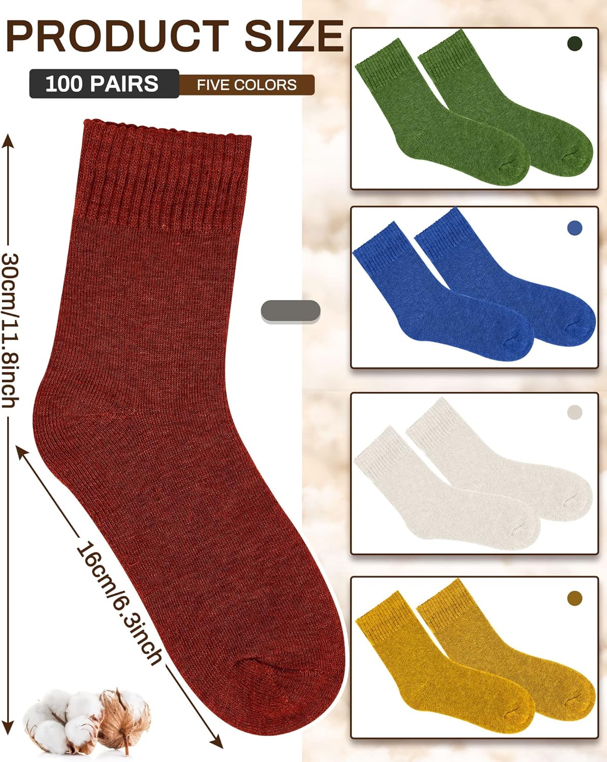 Funtery 100 Pairs Crew Socks Bulk for Women Men Athletic Thermal Calf Casual Boot Socks Gifts for Unisex Homeless Size 5-10(Classic Color)