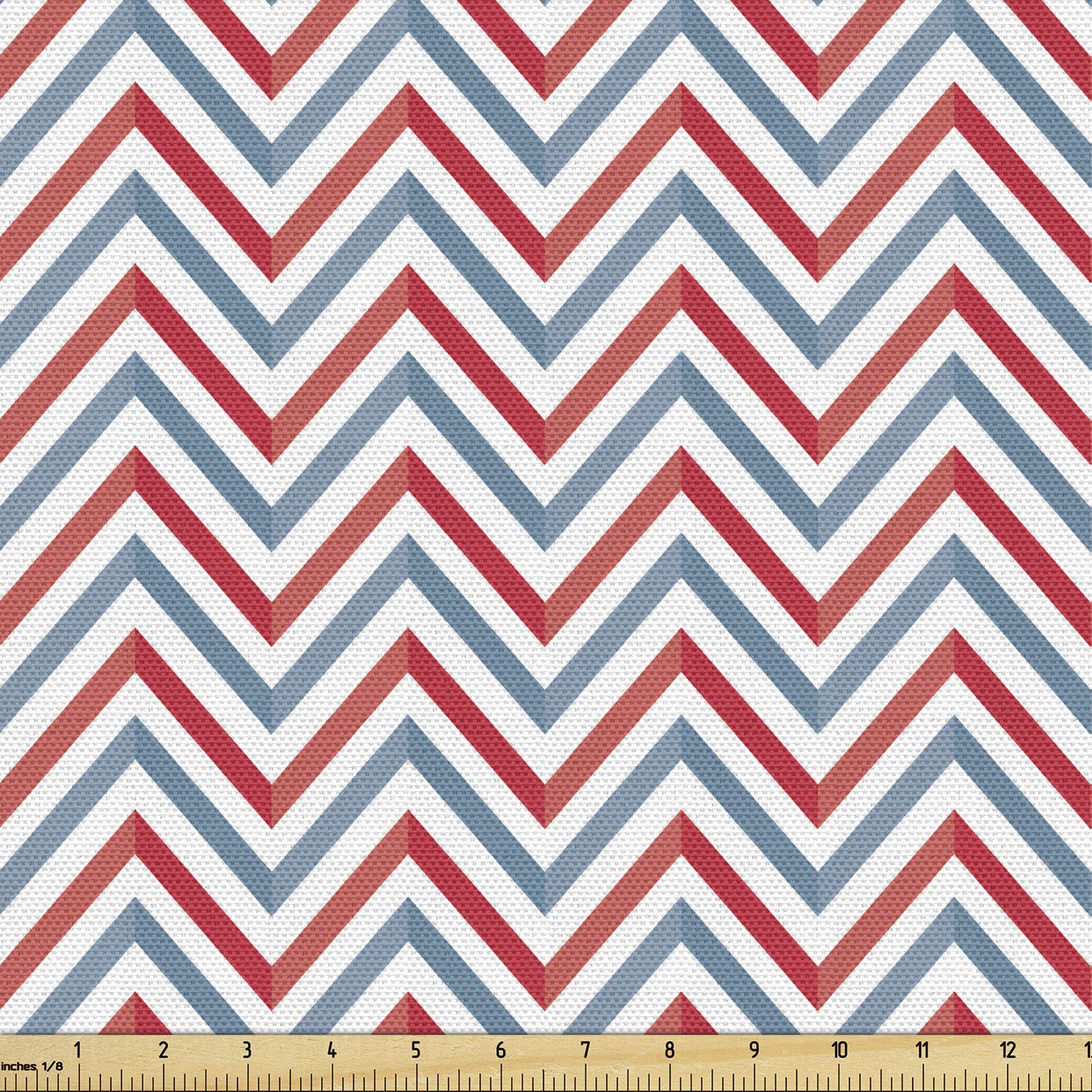 Ambesonne Retro Fabric by The Yard, Zig Zag Chevron Style Geometric Pattern Design in Pastel Colors Print, Decorative Fabric for Upholstery and Home Accents, 1 Yard, Blue Ivory