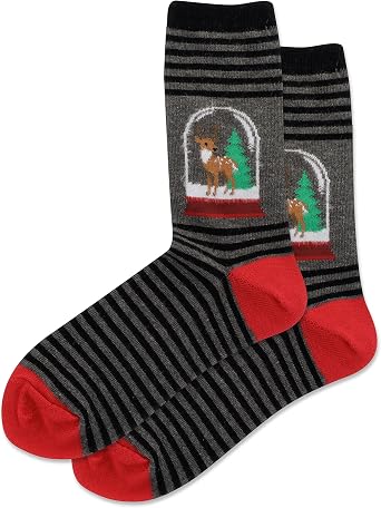 Hot Sox Womens Fuzzy Reindeer Snowglobe Sock 1 Pair, Black, Womens 9-11
