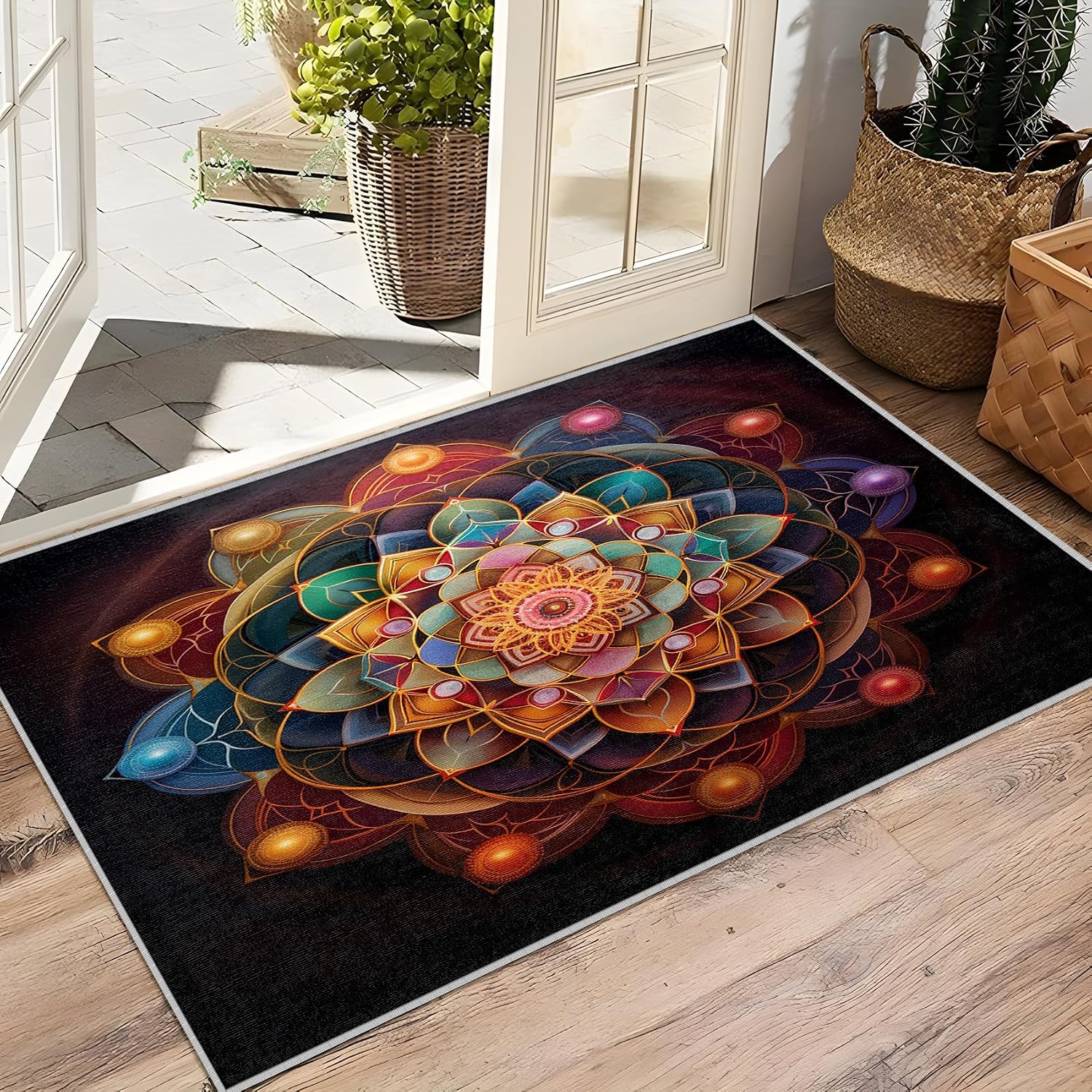Mandala Rugs for Bedroom - 2x3 Rug, Chakra Area Rug, Meditation Washable Non Slip Soft Rugs, Boho Spiritual Carpet, Zen Yoga Ethnic Home Decor, Mandala Gifts for Women
