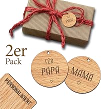Pack of 2 Personalised Wooden Gift Tags with Engraving – Elegant Tags Made of Real Wood for Gifts Christmas Birthday – Pendant with Name – Round