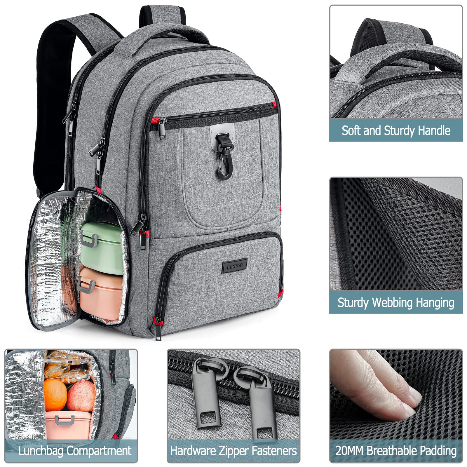 BIKROD Zaino Uomo Zaino per PC Portatile, 15,6 Pollici Zaino Porta PC con Caricatore USB Zaino da Lavoro, Impermeabile Zaino per Laptop, Computer, Notebook, Scuola, Viaggio Regalo Uomo & Donna