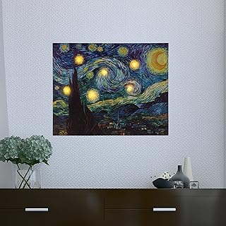 Lighted Wall Art Canvas With Timer- Van Gogh Starry Night Printed Decor with LED And Color-Changing Lights for Home and Office, 12x16 by Lavish Home