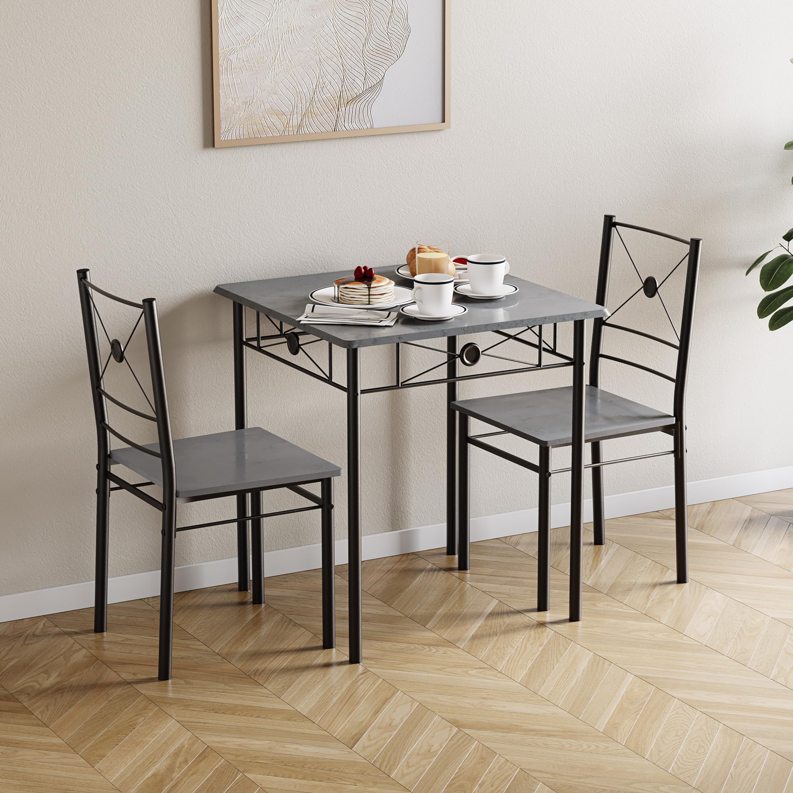 Vida Designs Roslyn Dining Table and Chair Set, Kitchen Breakfast Modern Contemporary Furniture Set (Concrete Grey, 2 Seater)
