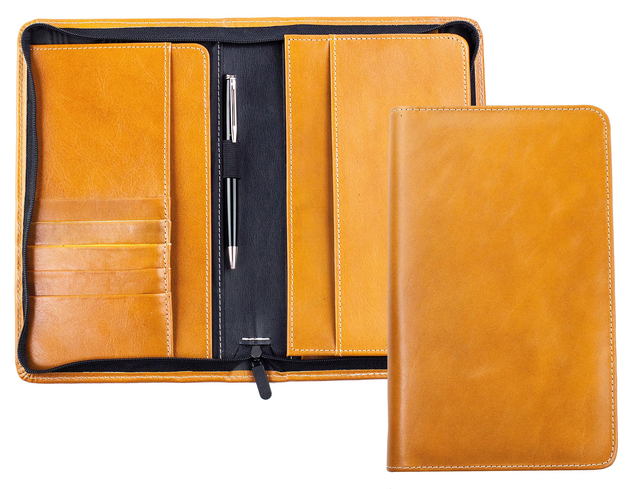 DELMON VARONE - Reisebrieftasche mit RFID Schutz & Reißverschluss Leder Braun - Reise-Organizer für Reisepass & Passport - Reise-Geldbeutel groß für Reise-Unterlagen - Reisepass-Hülle für Familie