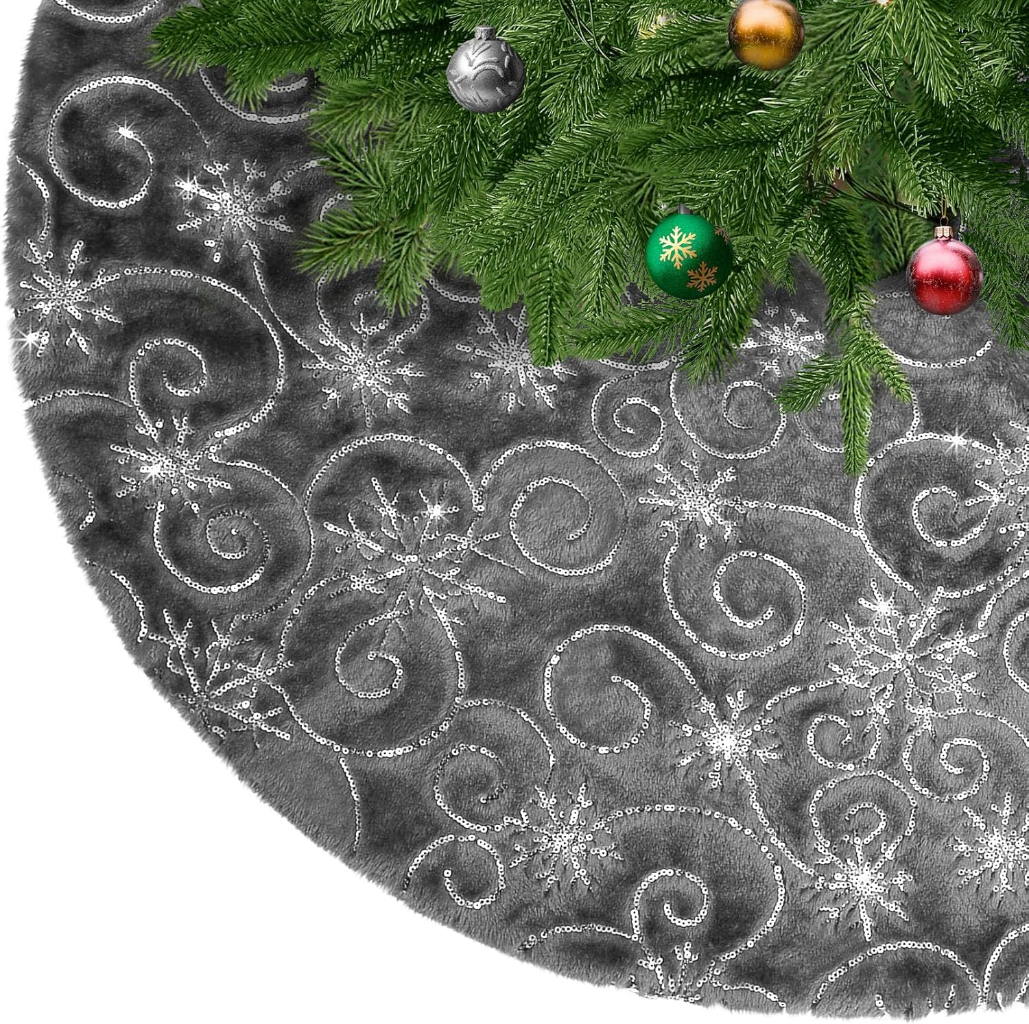 KONVINIT Christmas Tree Skirt White Plush Christmas Tree Blanket Faux