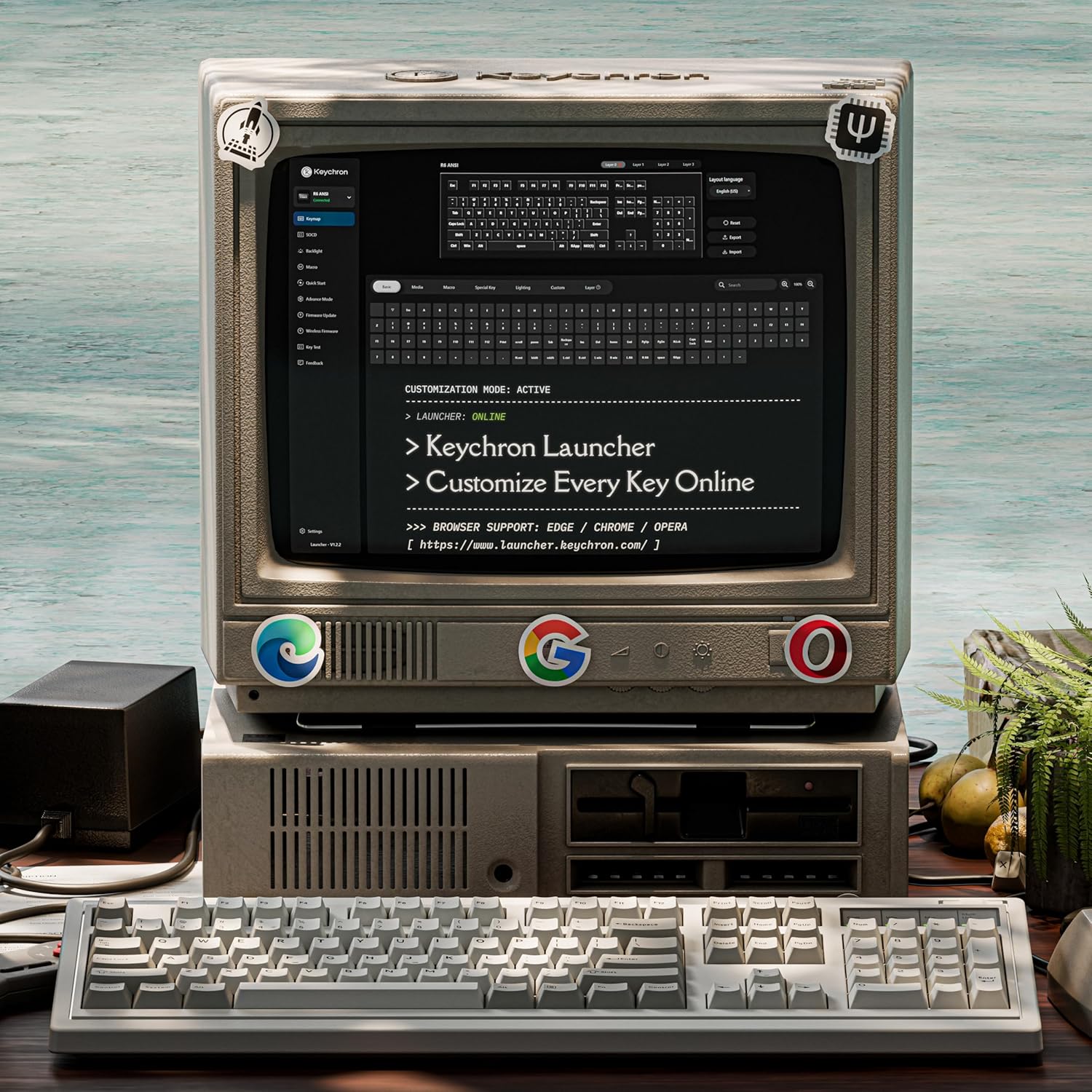 Keychron R6 Retro Wireless Mechanical Keyboard, 100% Full Size Hot Swappable RGB Super Brown Switch, QMK Tri-Mode(2.4 GHz/Bluetooth/Wired), Compatible with Mac PC Linux