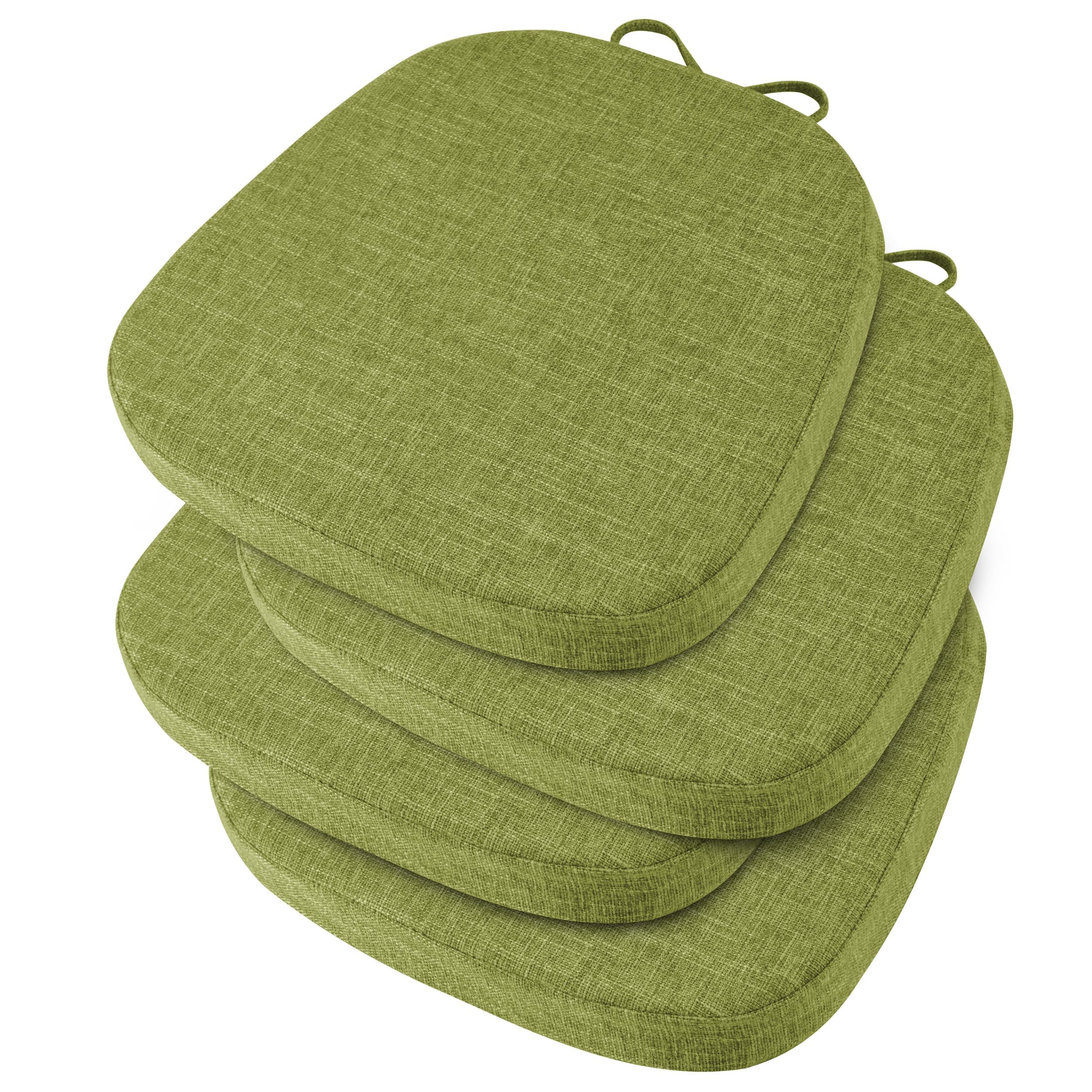 OVOV 14x14 Chair Cushions for Metal Dining Chairs Set of 4 Non Slip Thick Textured Chair Pads for Dining Chairs with Ties and Removable Cover (35.5x35.5x5cm/14x14x2inch) (4, Green)