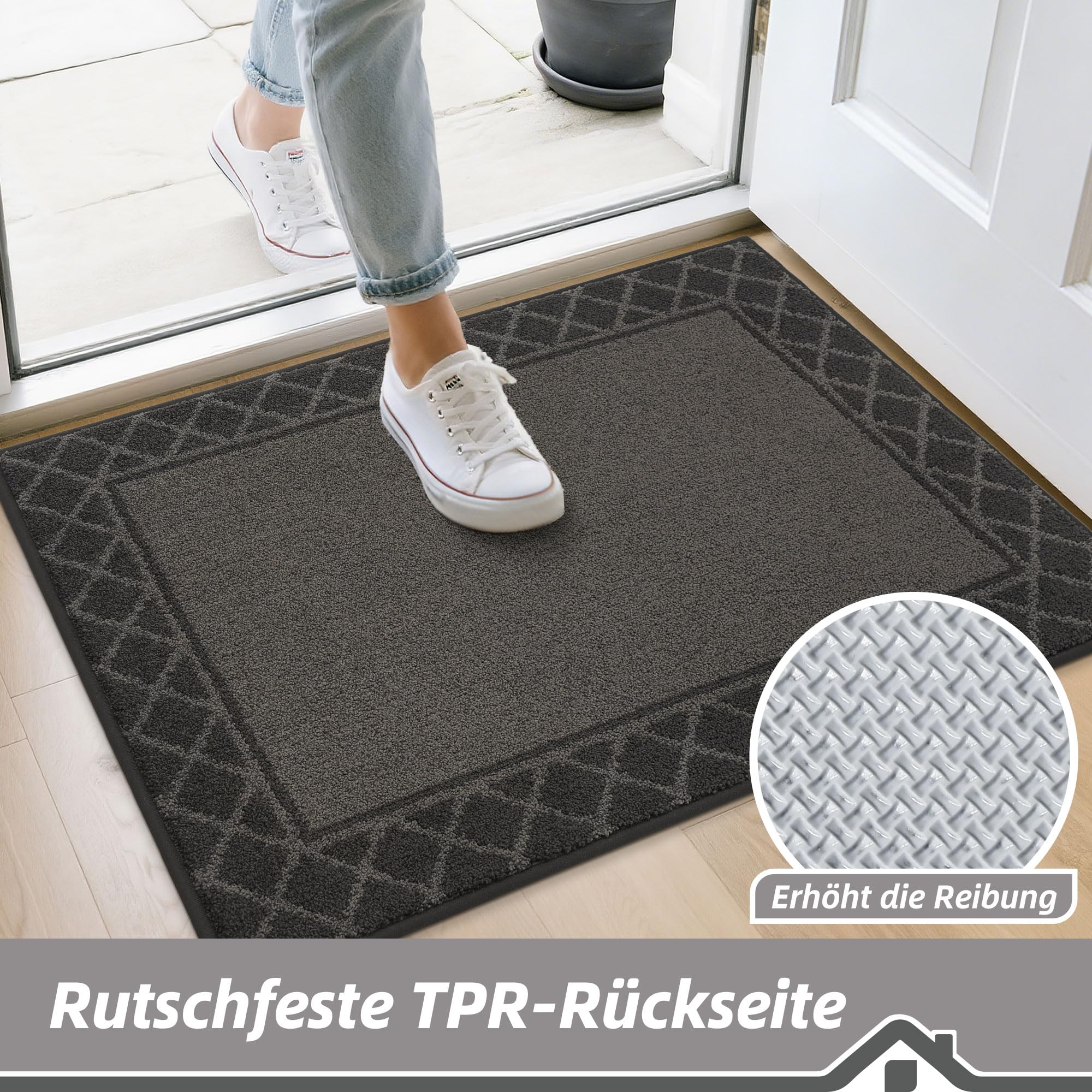 BEQHAUSE Schmutzfangmatte, TPR rutschfest, Polyester, Schwarz, 90x150cm