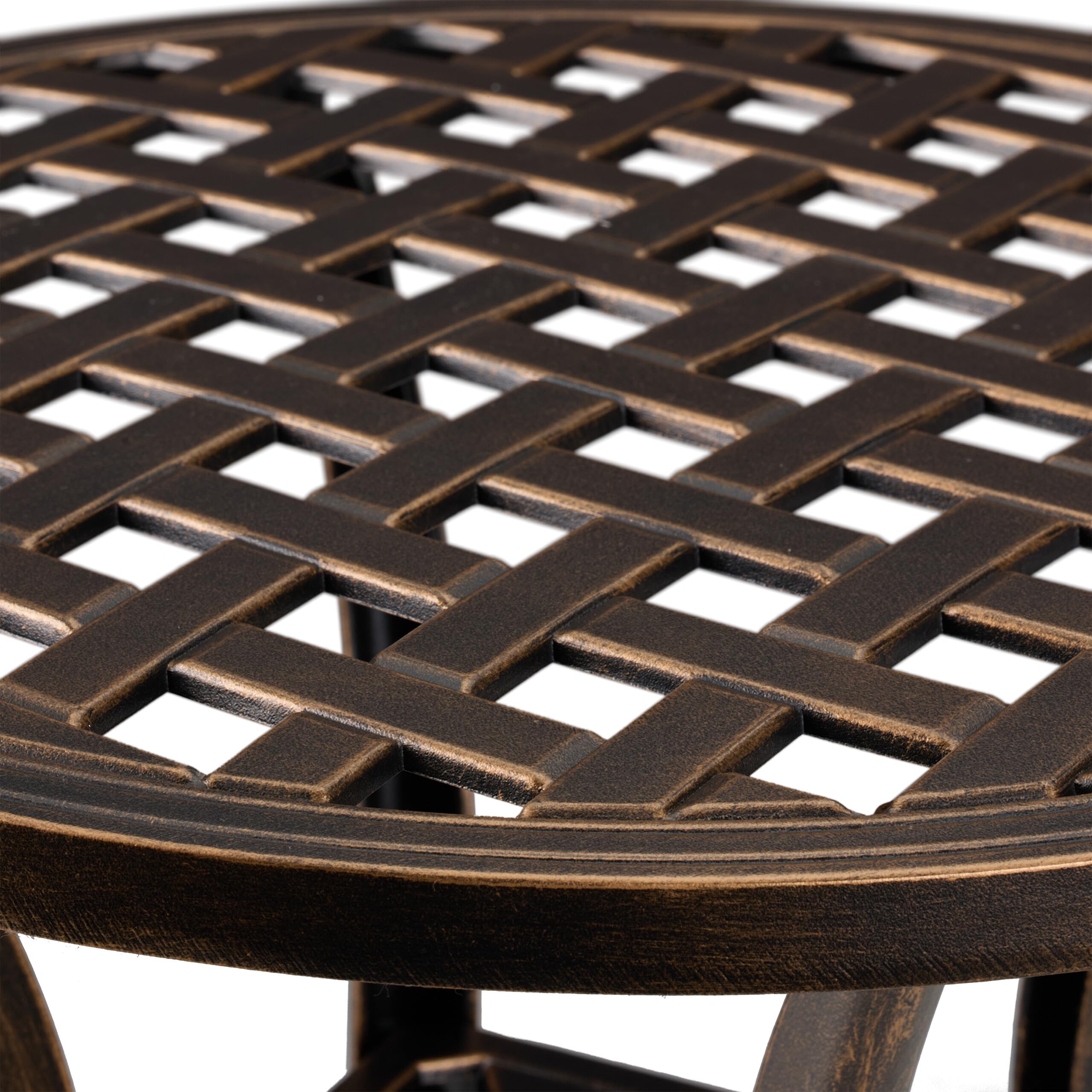 Relaxdays bijzettafel tuin, weerbestendig, tuintafel, gegoten aluminium, Hx: 53x49 cm, ronde balkontafel, zwart-brons
