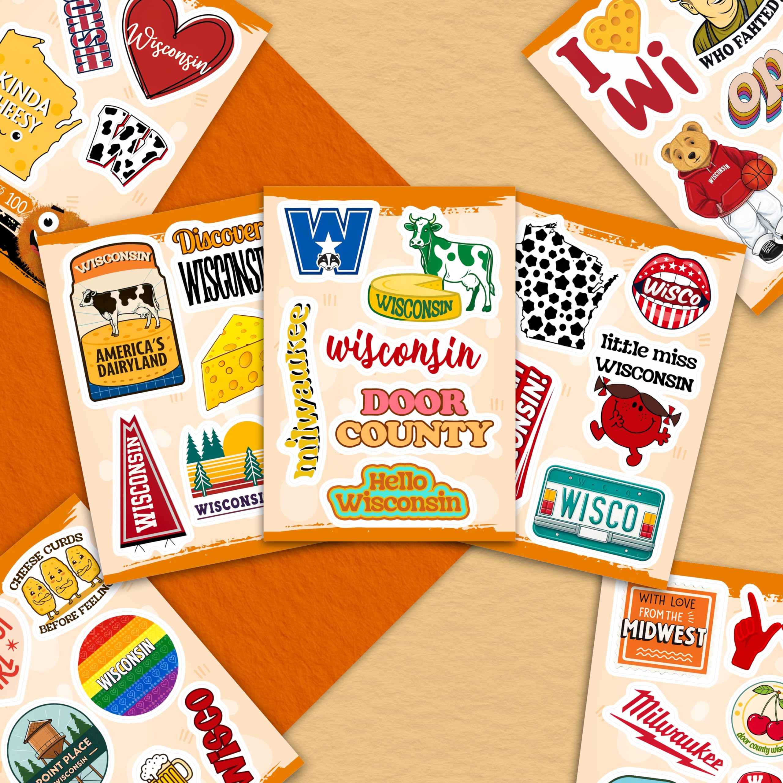 100Pcs Wisconsin Stickers and Decals for Water Bottle, Laptops, for Luggage - Wisconsin Gifts, Party Supplies - Gift for Women & Men
