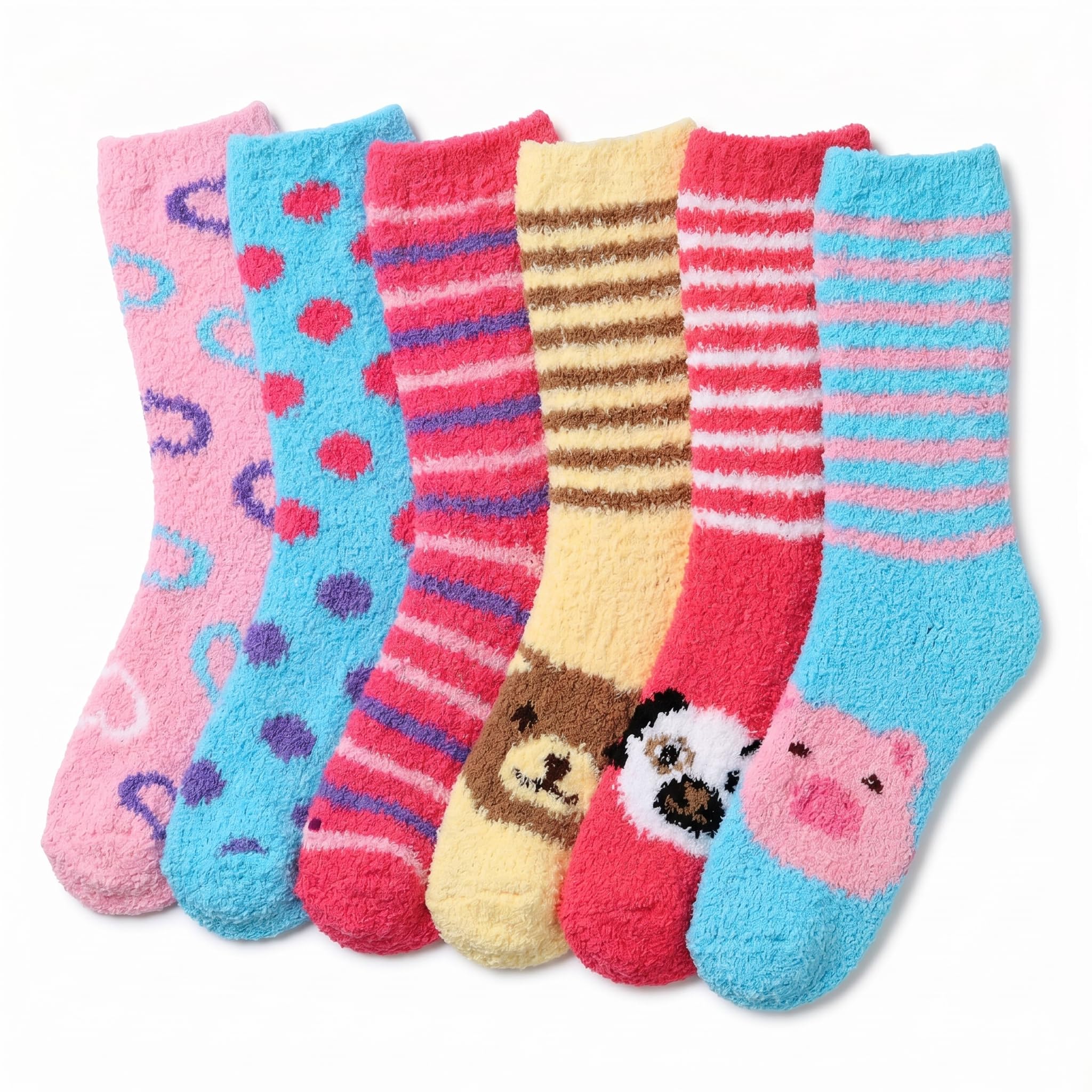 Tipi Toe Womens Fuzzy Crew Socks with Anti Slip Grips Warm Cozy Fluffy Winter Slipper Socks Non Skid Home Socks for Women