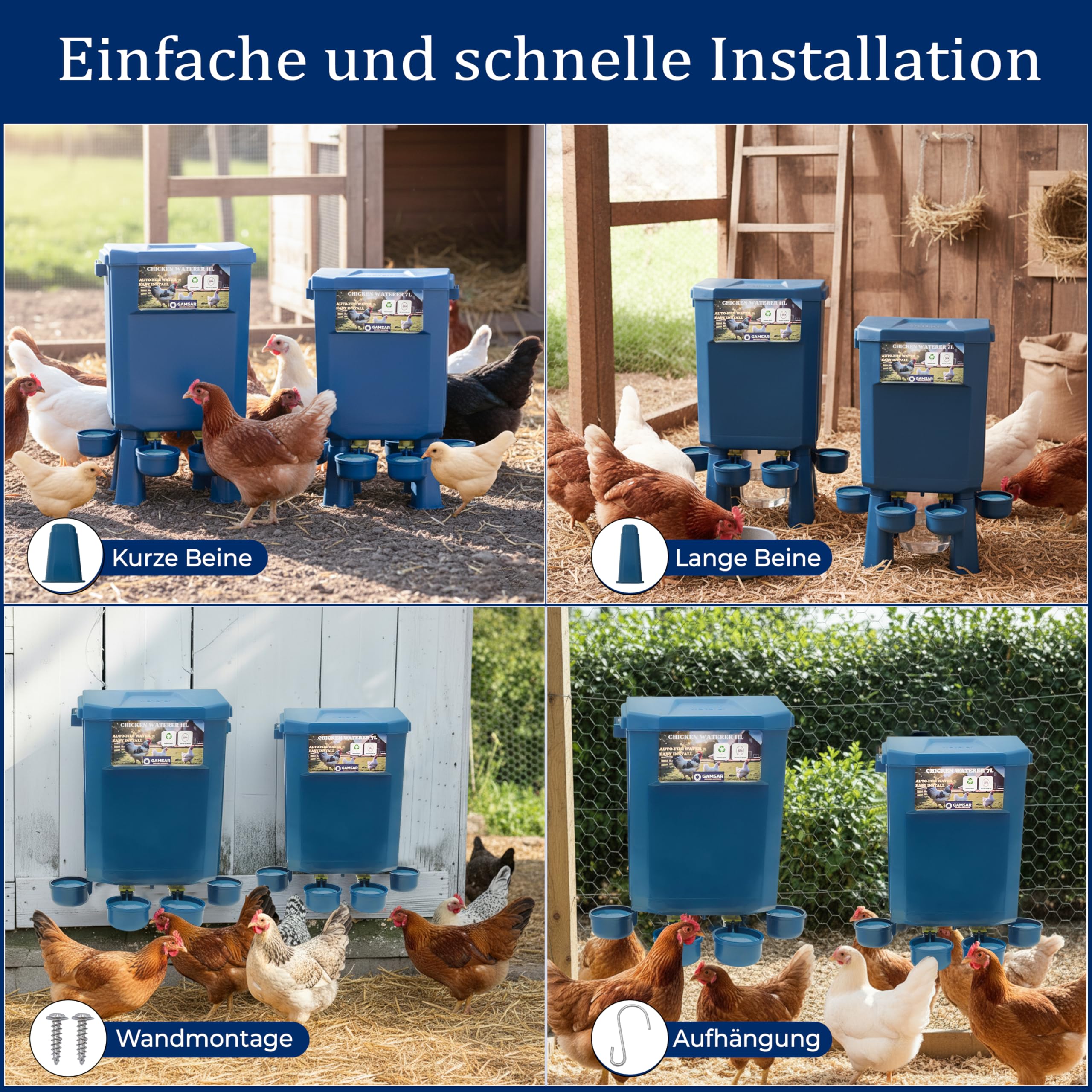 Kit 2 Hühner-Tränken 11L/7L – Wasser sparend, Automatikventil, Null Konflikte in Multi-Gehegen, Anti-Cyanobakterien, Ideal für Mikro-Farmen & Hobbybetriebe, BPA-frei, Langlebige Materialien