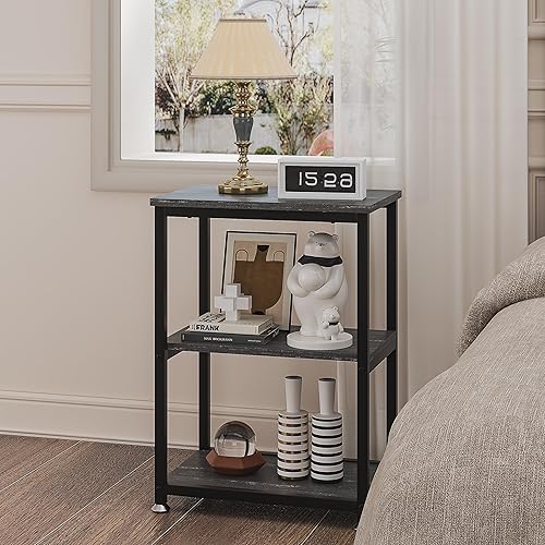 Miniatura 6 de VECELO Mesa auxiliar de extremo alto, mesita de noche de 30 pulgadas de altura con estante de almacenamiento de 3 niveles para sala de estar, Gris