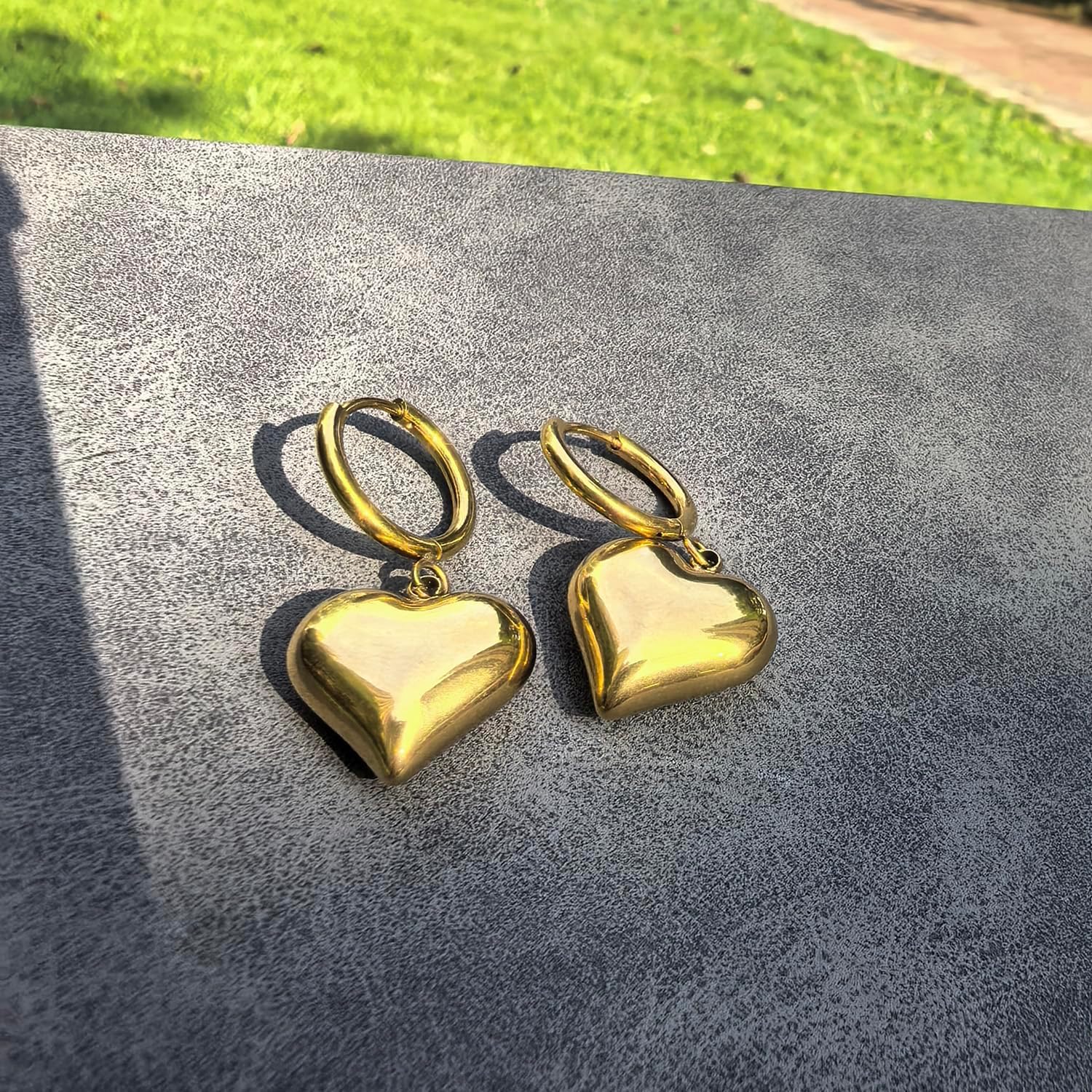 WangGao Stainless Steel Puffy Heart Earring Hearts Dangle Hoop Earring Puffed Hearts Drop Huggie Love Charm Hoops Earrings for Women - Image 8