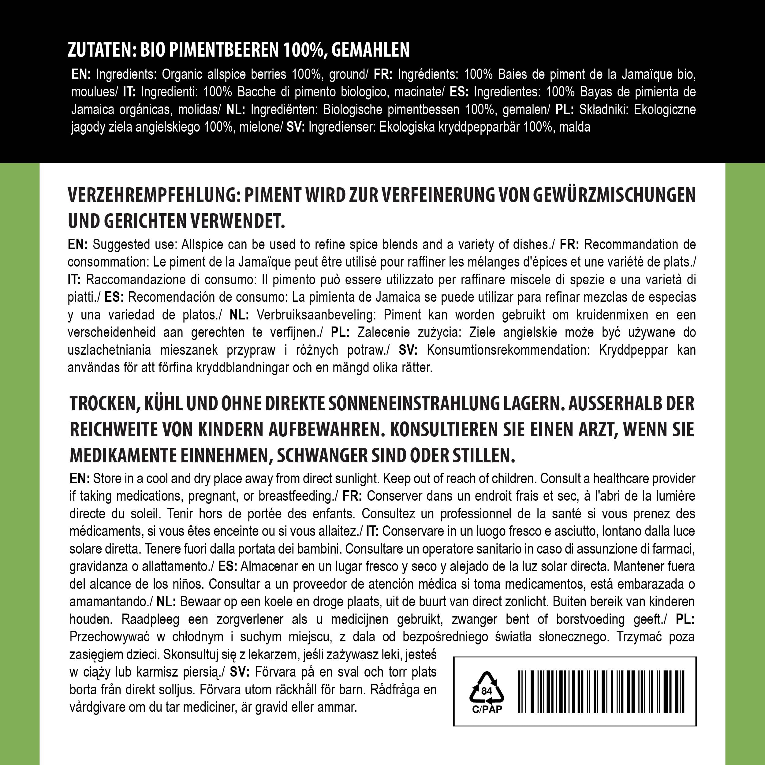 Alpi Nature Piment de la Jamaïque Moulu BIO 500g, Baies de Piment de la Jamaïque Moulues pour la Cuisine et la Pâtisserie