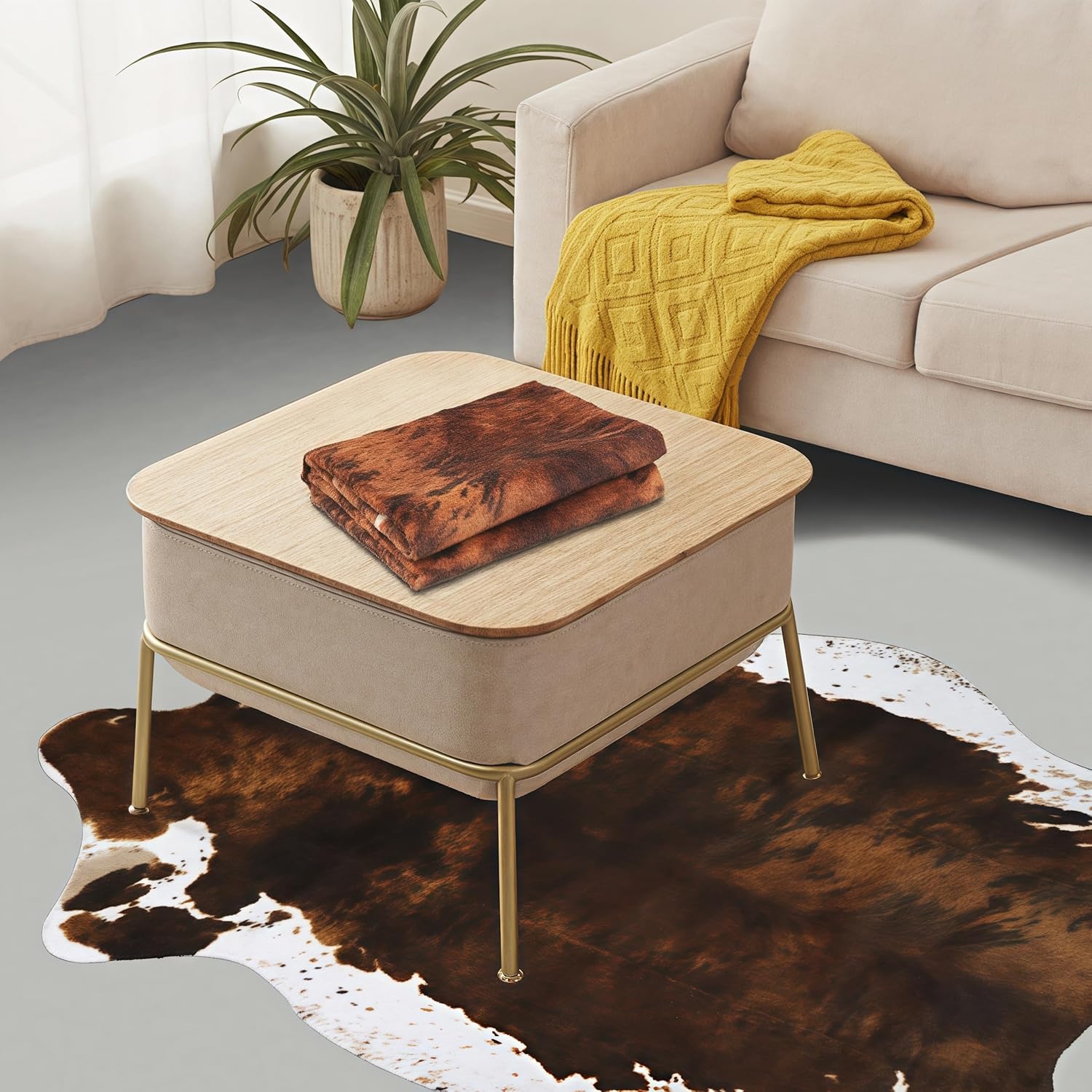 Sgizoku Cow Print Rug - 3.6x2.5 Feet Cow Hide Rugs Faux Cowhide Rug Cute Area Rug Fun Western Room Decor Cow Rugs for Living Room Bedroom Non-Slip Yellow-Brown(43 inches x 29 inches) Cow,yellow-brown-29"x43"(3.6x2.5 Feet)
