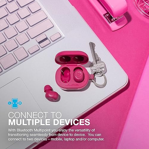 Miniatura 3 de JLab JBuds Mini Auriculares Bluetooth inalámbricos + funda de carga, rosa intenso, IP55 a prueba de sudor y polvo, Bluetooth multipunto, audio