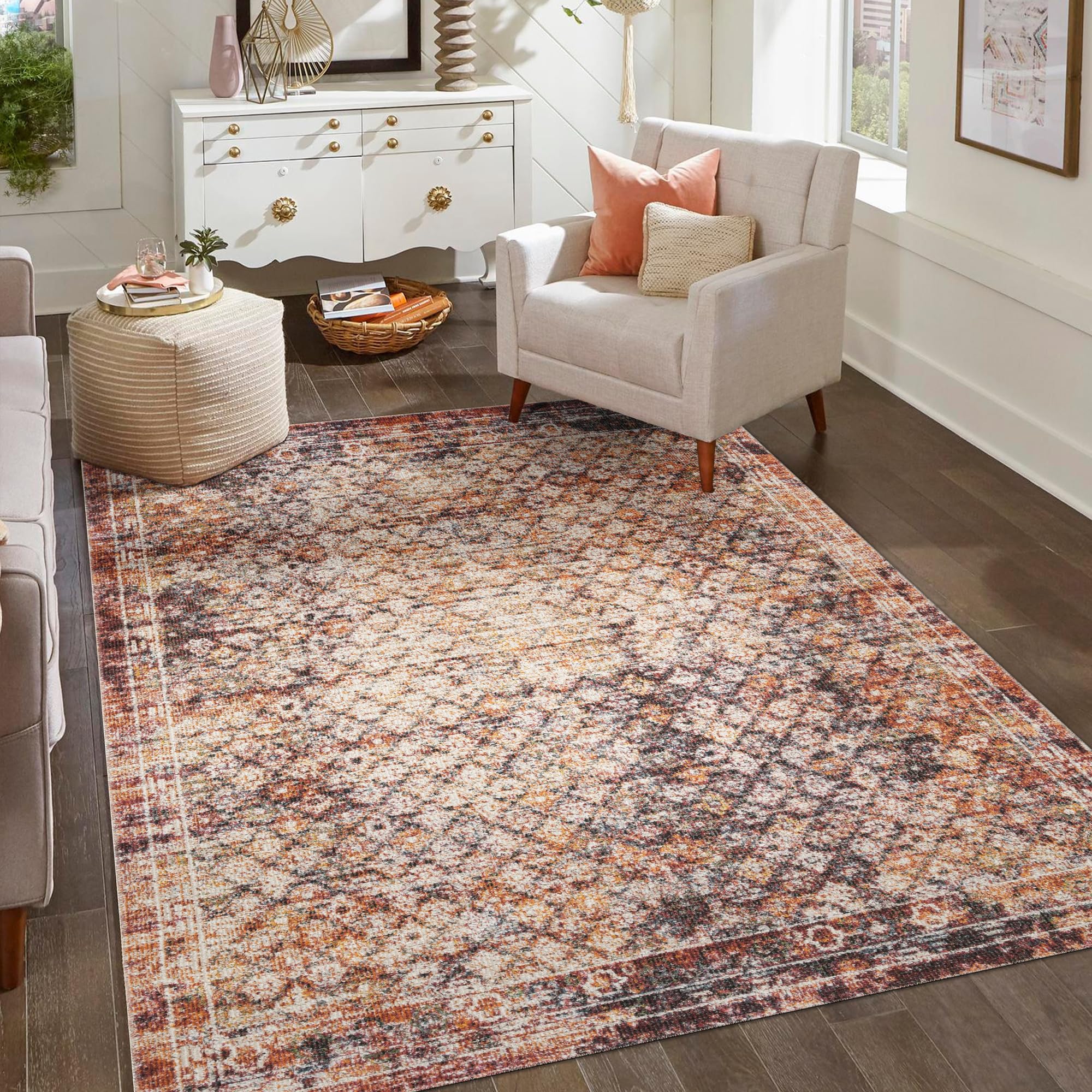Rugs by Desire Aress Modern Living Room Rug Washable Polypropylene Area Rug with 2mm Cut Pile and Cotton Backing Stylish Low-Pile Indoor Carpet for Bedroom - Hallway, Multi Colour-Lattice, 120x170 cm