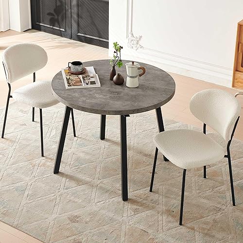 Miniatura 10 de Juego de mesa redonda Homedot para 4, moderno juego de mesa de cocina de 5 piezas, mesa de café redonda de 37" en MDF con 4 sillas de comedor Blanco