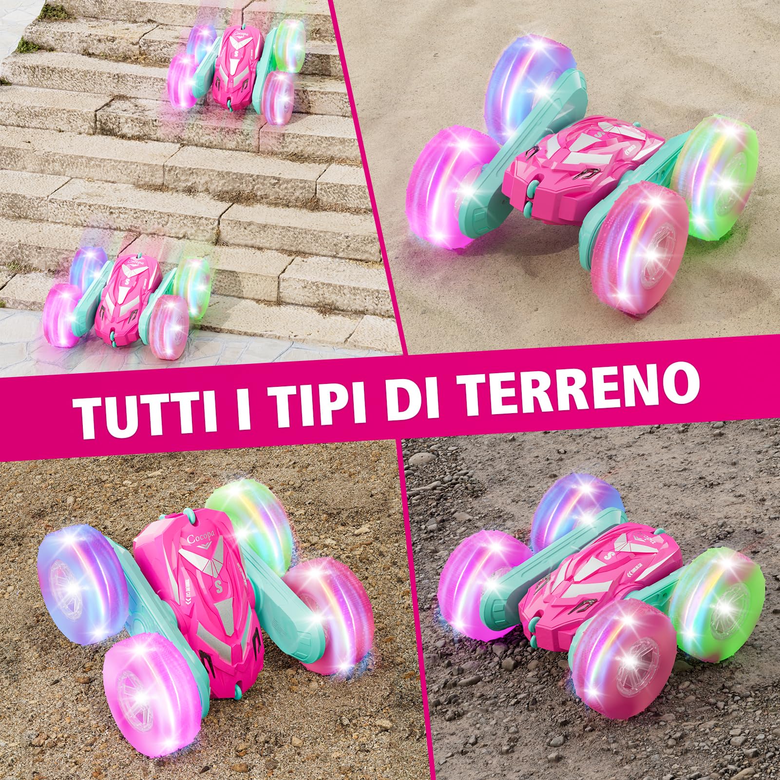 Cocopa Macchina Telecomandata per Bambini con Luce, Giochi Bambini Bambina 3 4 5 6 7 Anni, Regalo Bambino 3 4 5 6 7 8 9 Anni Ragazze Regali Giocattoli Natale Compleanno, Auto Radiocomandata (Rosa)