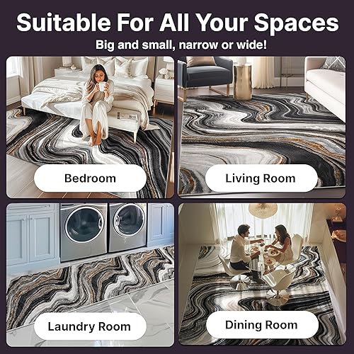 Miniatura 10 de Well Woven Werrick - Alfombra abstracta moderna de 7 pies 10 pulgadas x 9 pies 10 pulgadas, patrón de mármol de líneas onduladas marfil, para sala