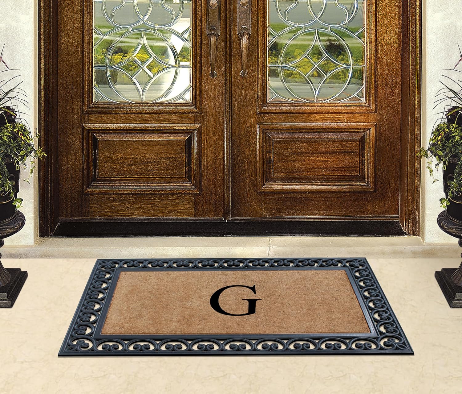 A1HC Natural Coir Monogrammed Door Mat For Front Door, 30"x48", Anti-Shed Treated Durable Doormat for Outdoor Entrance, Heavy Duty, Low Profile, Easy to Clean, Long Lasting Front Porch Entry Rug