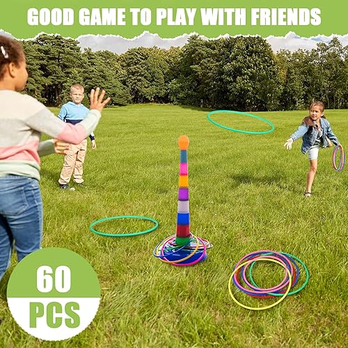 Miniatura 6 de Wettarn 60 anillos de plástico grandes para lanzar anillos de carnaval multicolor para niños, juegos de práctica de velocidad y agilidad, juegos de