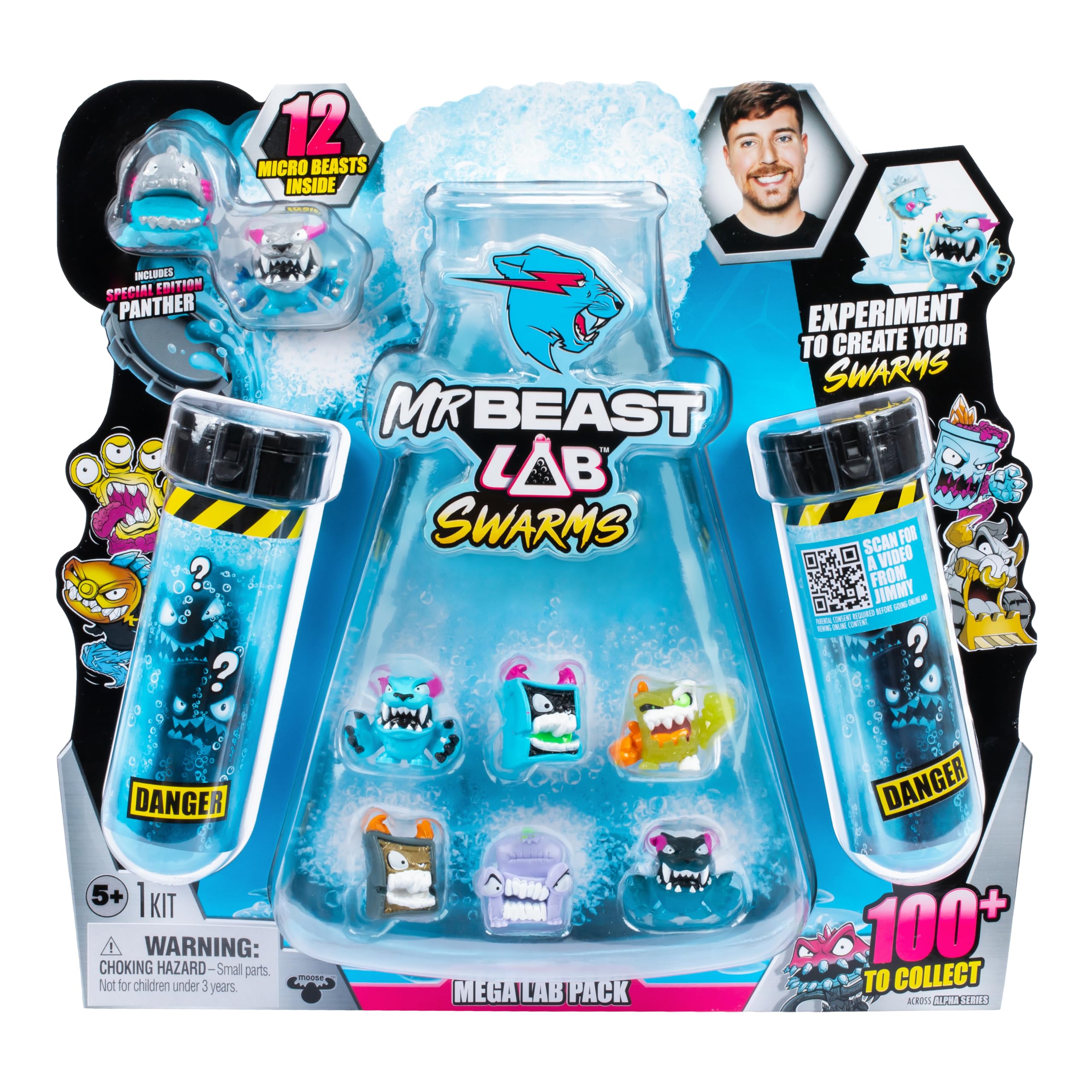MrBeast Lab Pacchetto Mega Lab Swarms, sperimenta aggiungendo Acqua, scuotendo la provetta e rivelando dodici Personaggi da Collezione a Tema MrBeast da 1 Pollici, Oltre 100 da Collezionare
