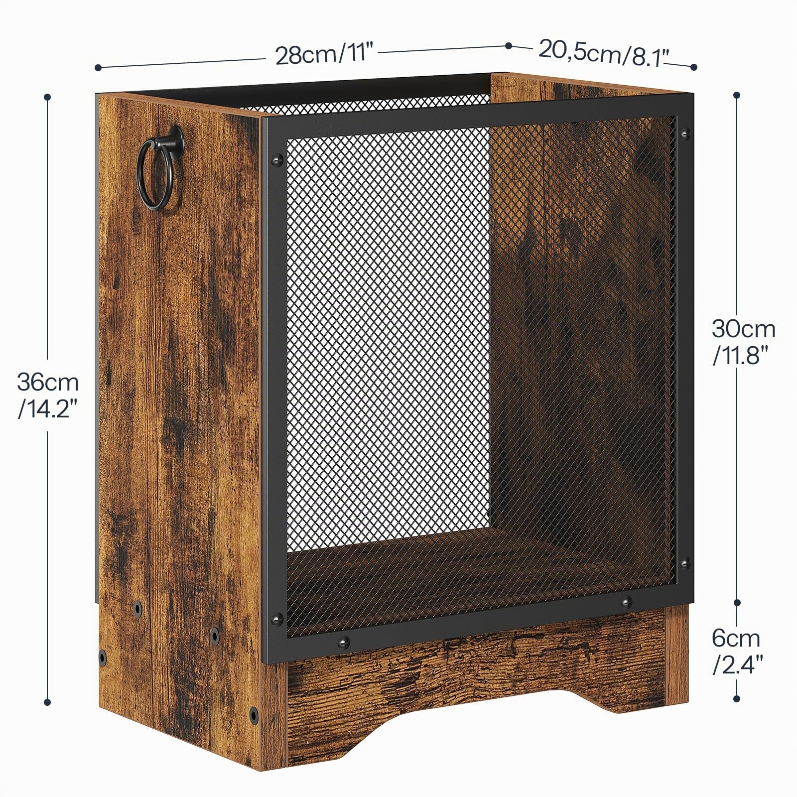 HOOBRO Papelera Vintage de Malla Metálica y Estructura de Madera, Cubo de Basura Rectangular Retro, Asas Laterales y Base Elevada, para Oficina, Sala y Dormitorio, Marrón Vintage y Negro EBF06LJ01G1
