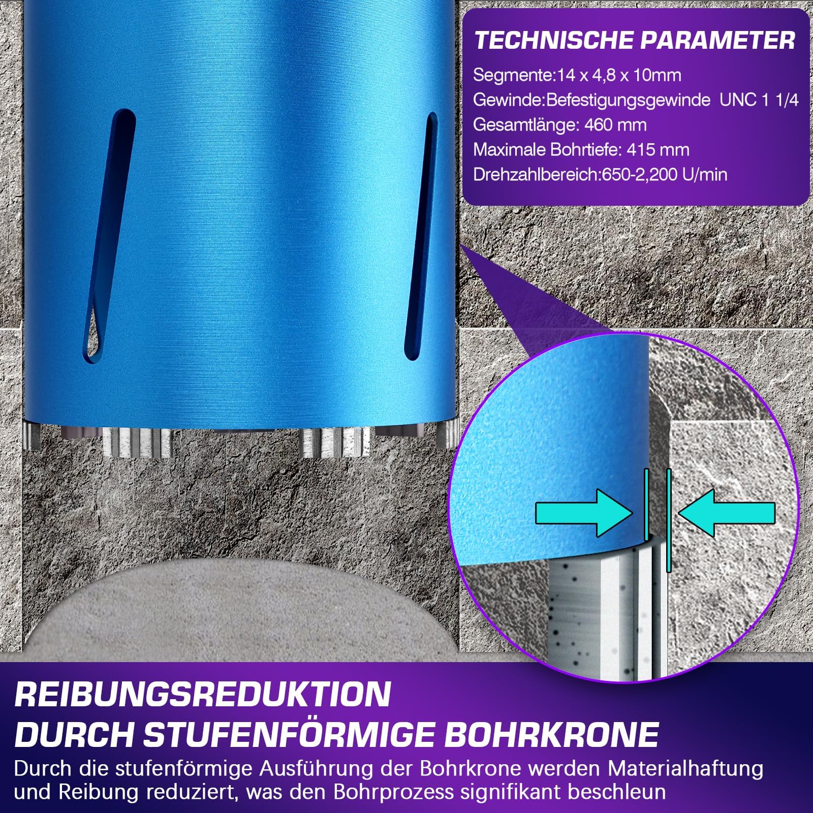 M22 pogłębiacz do puszek DM 120 mm, długość całkowita 200 mm, diamentowa koronka wiertnicza z SDS-Max, 10 mm Turbo, maks. 2200 obr./m, wiertło wiertnicze na sucho wiertło rdzeniowe do wiertarki
