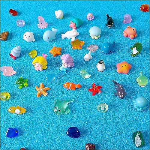 100 piezas de mini figuras de animales de resina oceánica, pequeñas figuras de criaturas marinas de plástico para ocultar accesorios de decoración