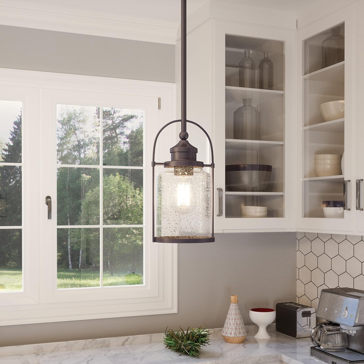 Quoizel QPP2781WT Payson Glass Mini Pendant Ceiling Light, 1-Light 100 Watt, 12" H x 7" W, Western Bronze
