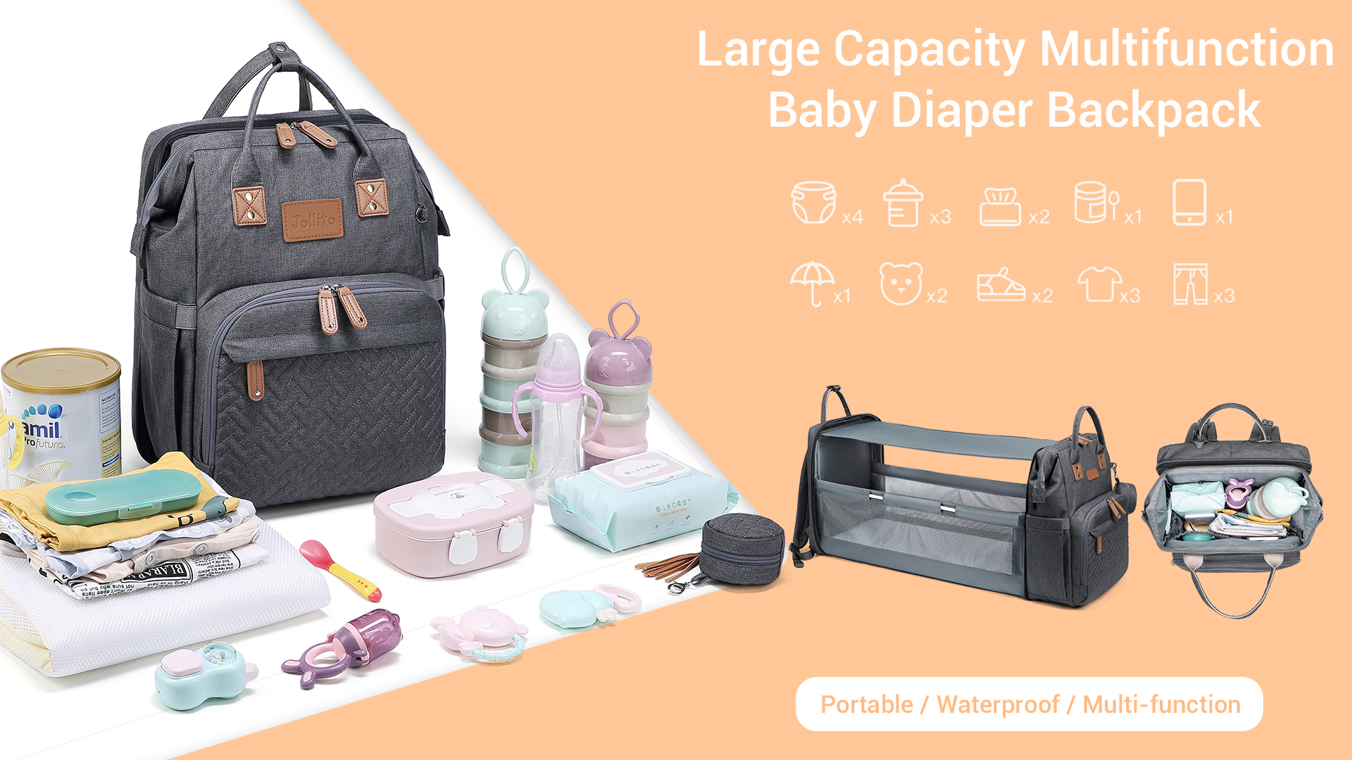 Amazon.com: JOLLITO Diaper Bag Backpack with Changing 
