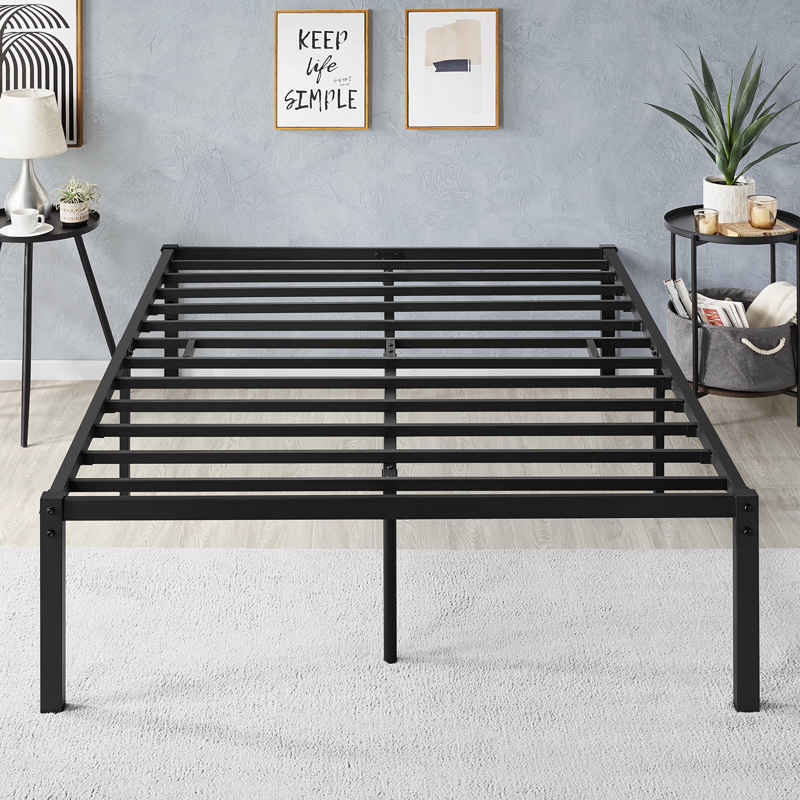 Yaheetech 18 inch Metal Platform Bed Frame with Steel Slat Support and Underbed Storage Space Non-Slip Mattress Foundation No Box Spring Needed Tool-Free Assembly Black Full