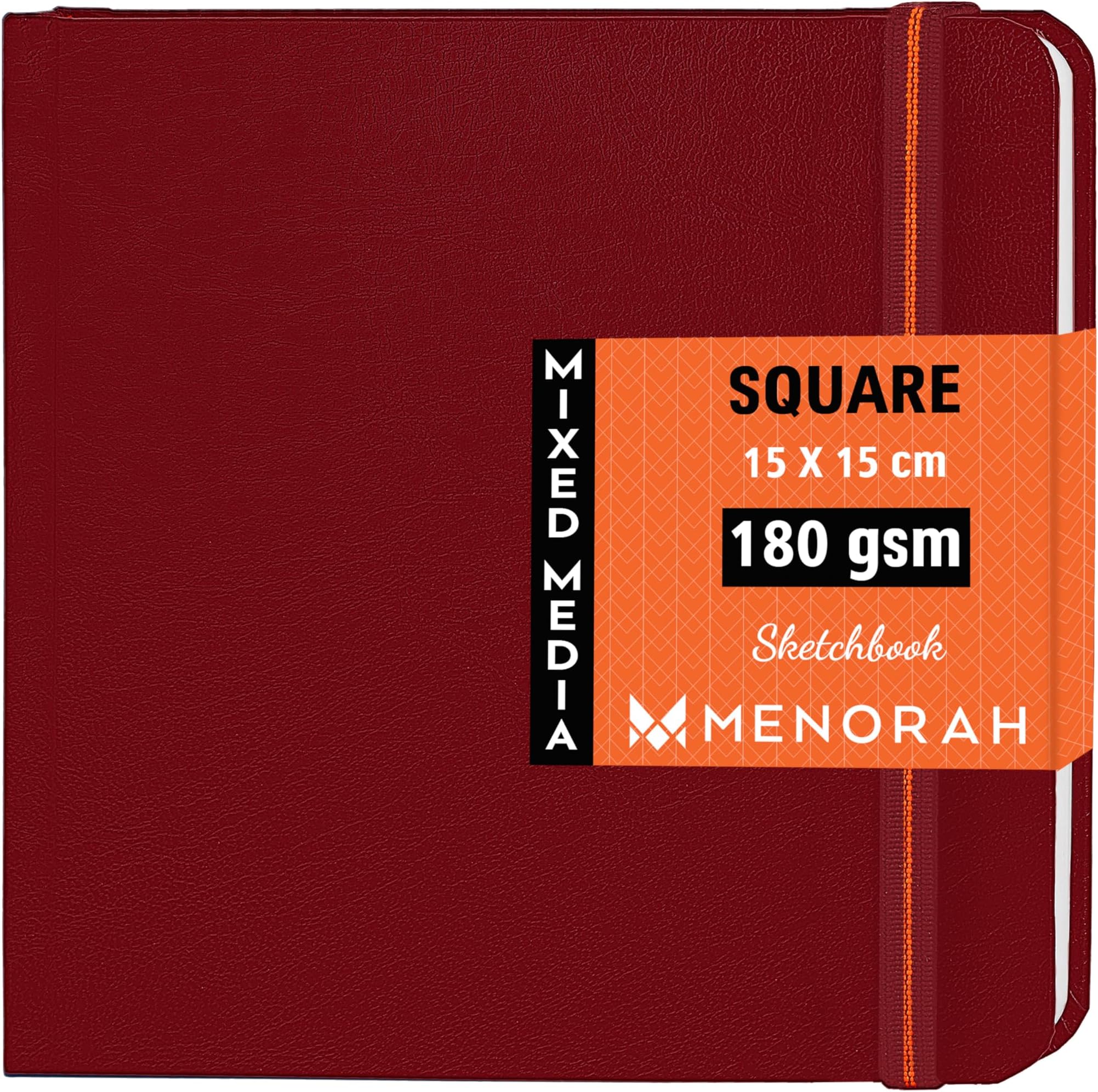 MENORAH - Sketch Book for Artist - Square - 180 GSM - Square Sketchbook for Drawing - Hard Bound - 100 Pages/50 Sheets - (15.0 x 15.0 cm)- (RED)