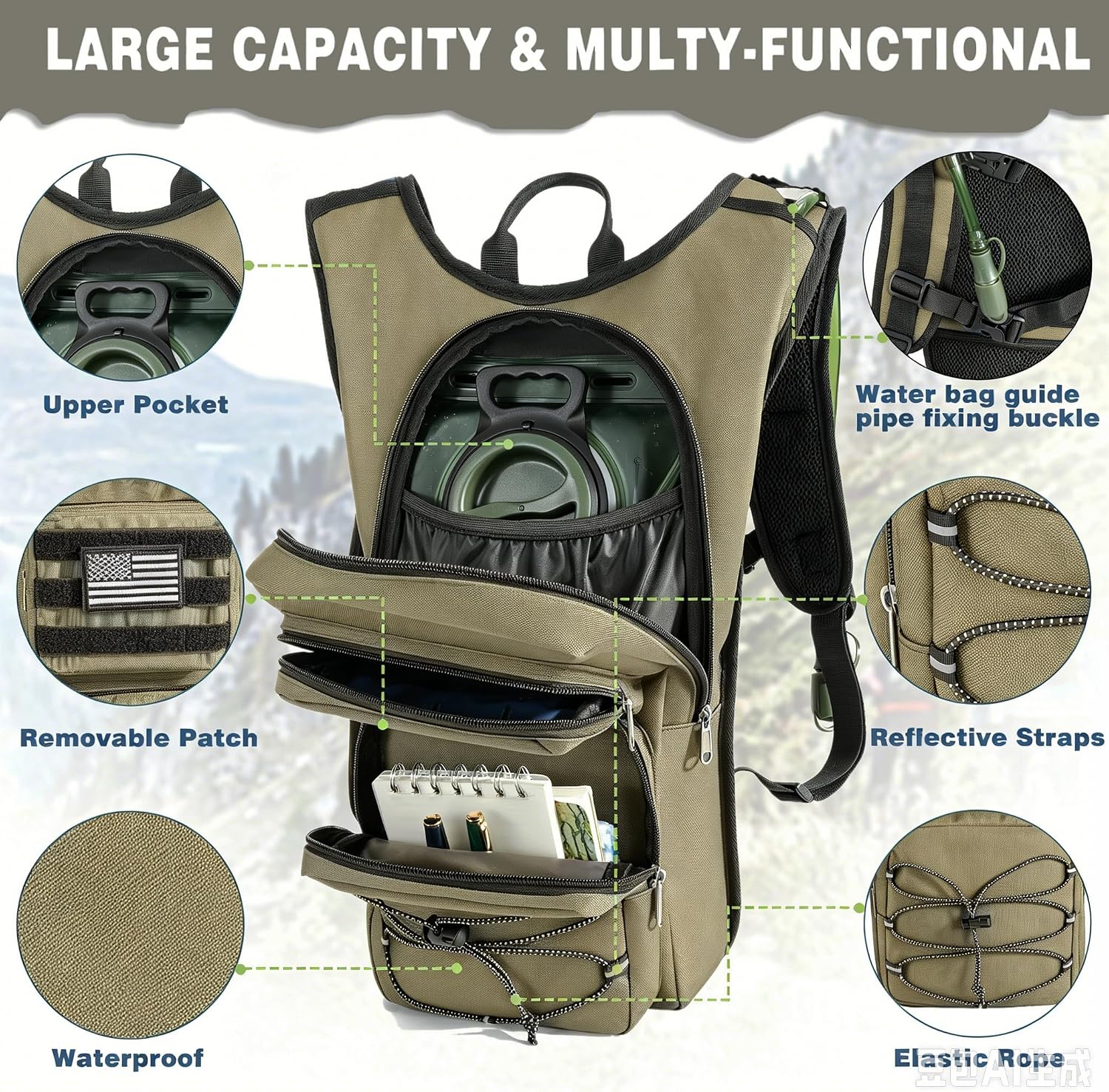 Tactical Hydration Backpack with 3L Water Bladder, Molle Water Pack image 3