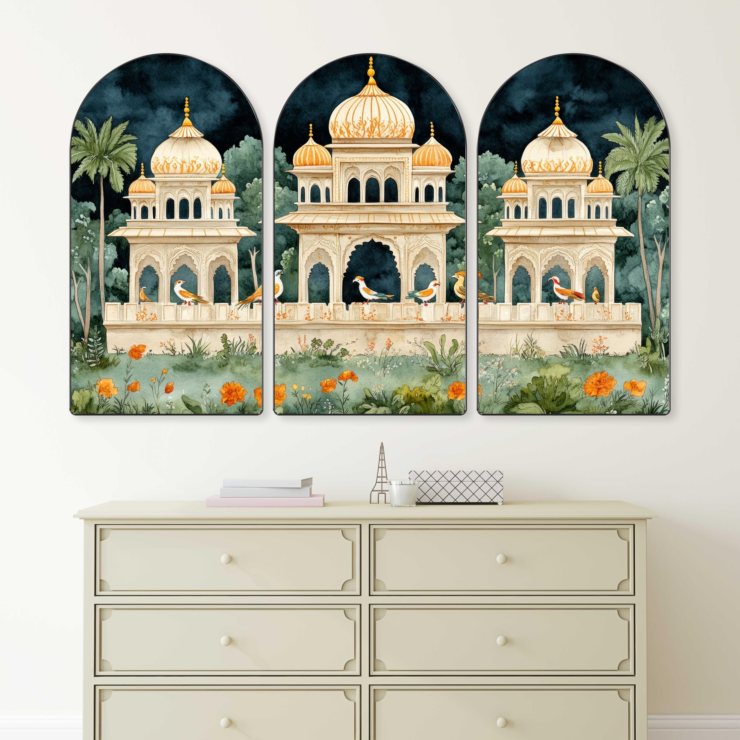 Livin'luxe Golden Tree Arch Shape 3 Panel Wall Painting Set -26 Livin'luxe Golden Tree Arch Shape 3 Panel Wall Painting Set -26