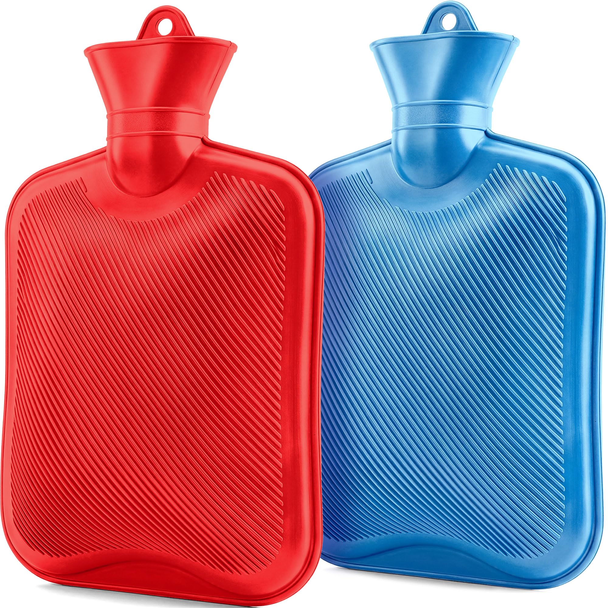 SteadMax [2 Pack] Hot Water Bottles, 2L (68oz) Natural Rubber -BPA Free- Durable Large Hot Water Bag for Hot Compress and Heat Therapy, Pain Relief Heating Pad, (Random Colors)