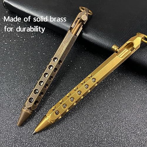 Miniatura 9 de YUEZUDPO Bolt Action - Bolígrafo de latón macizo, bolígrafo de bolsillo de seis bordes, bolígrafo táctico de metal con recambios y clip, bolígrafo
