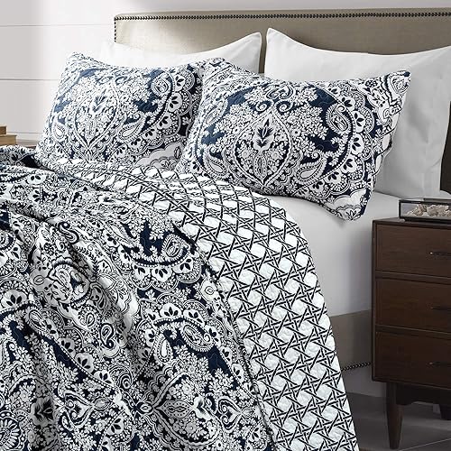 Miniatura 7 de Lush Decor - Juego de ropa para cama manta reversible ligera 3 piezas diseño de cachemira estampado de damasco