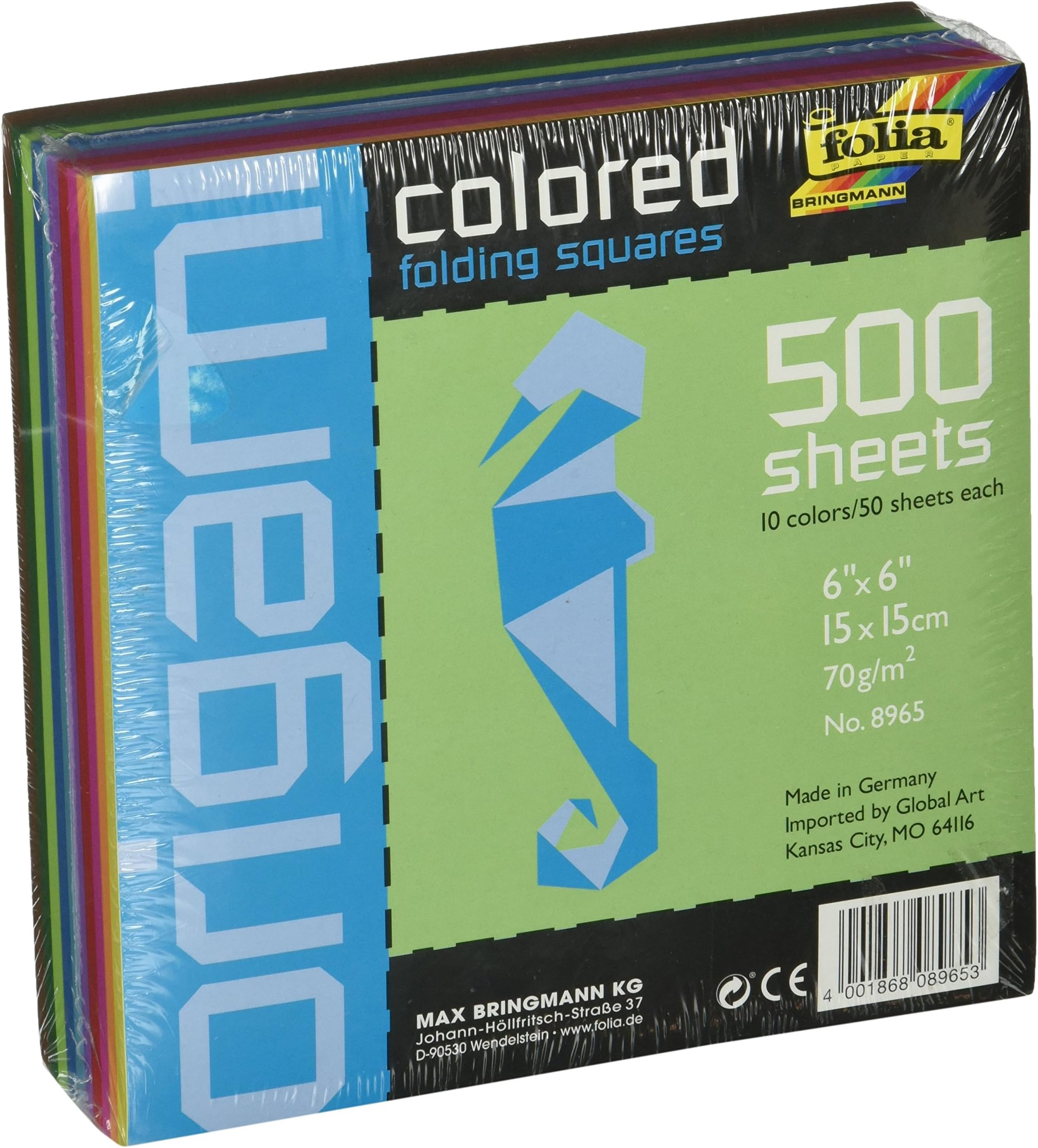School Specialty 411864 Origami Paper School Pack, 6" x 6", Assorted Colors (Pack of 500)