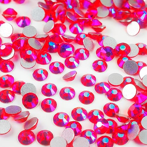 Vista 27 de Genie Crystal ss34 Red Glass Rhinestones 288 Pcs, 7.0 mm Big Light Siam Flatback Rhinestone, Diamond Cut Gems for Crafts, Face Mask, Makeup