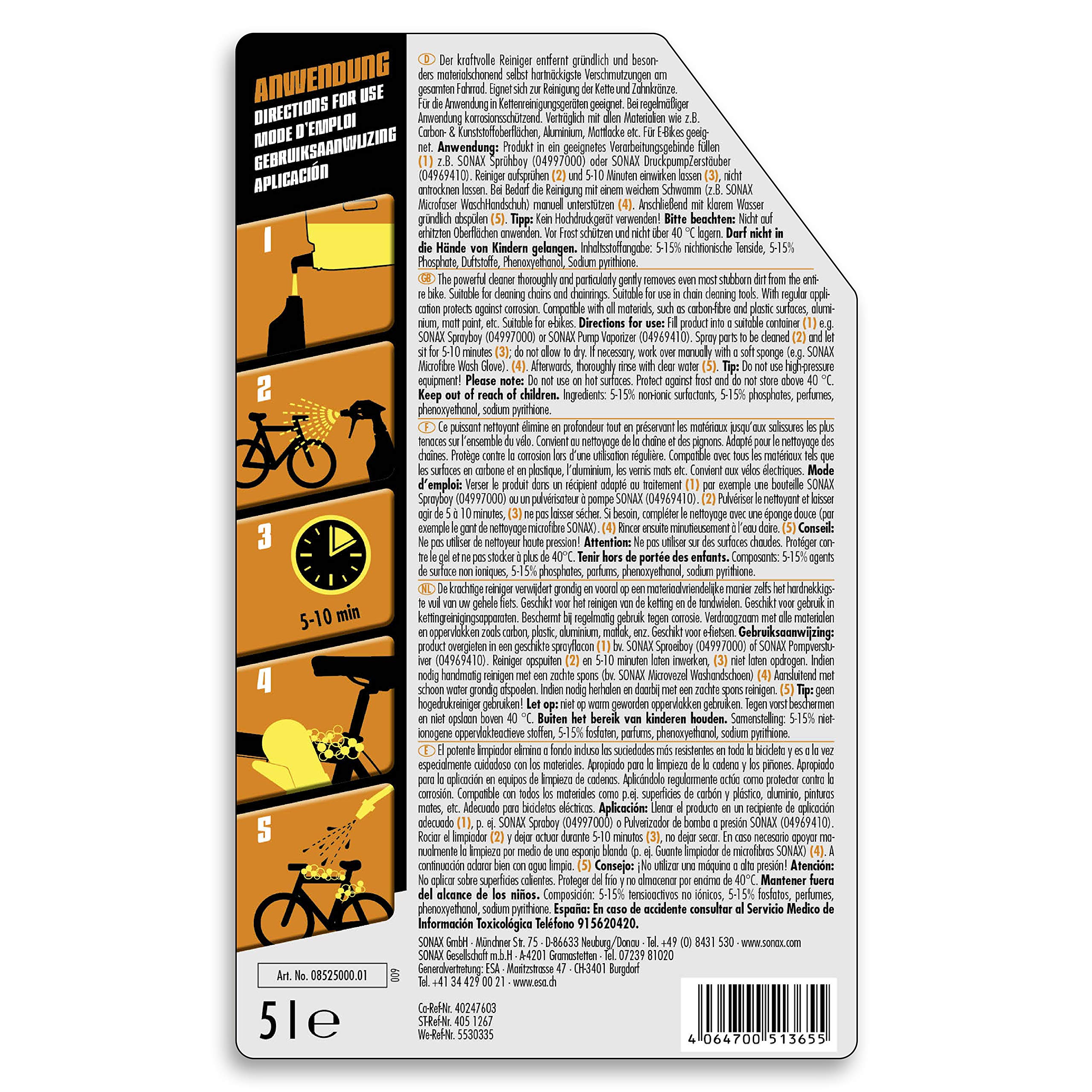 SONAX Bike Nettoyant (5000 ML) Compatible avec Tous Les matériaux du vélo tels Que Carbone, Plastique, l’Aluminium et Les Vernis | Réf: 08525000