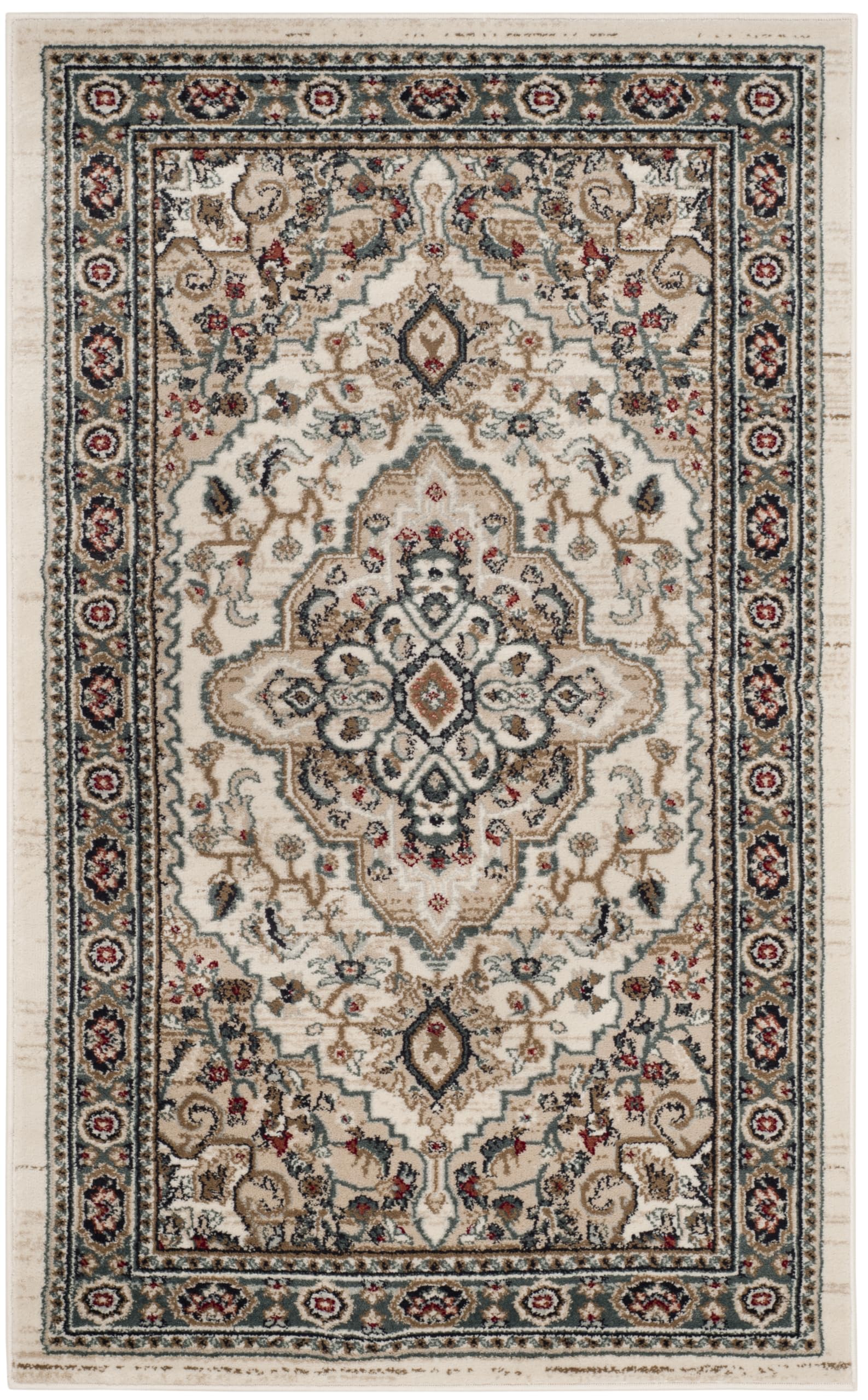 SAFAVIEH Tapis Traditionnel pour Salon, Salle à Manger, Chambre à Coucher - Lyndhurst Collection, Tapis à Poil Court, Crème et Beige, 120 x 180 cm