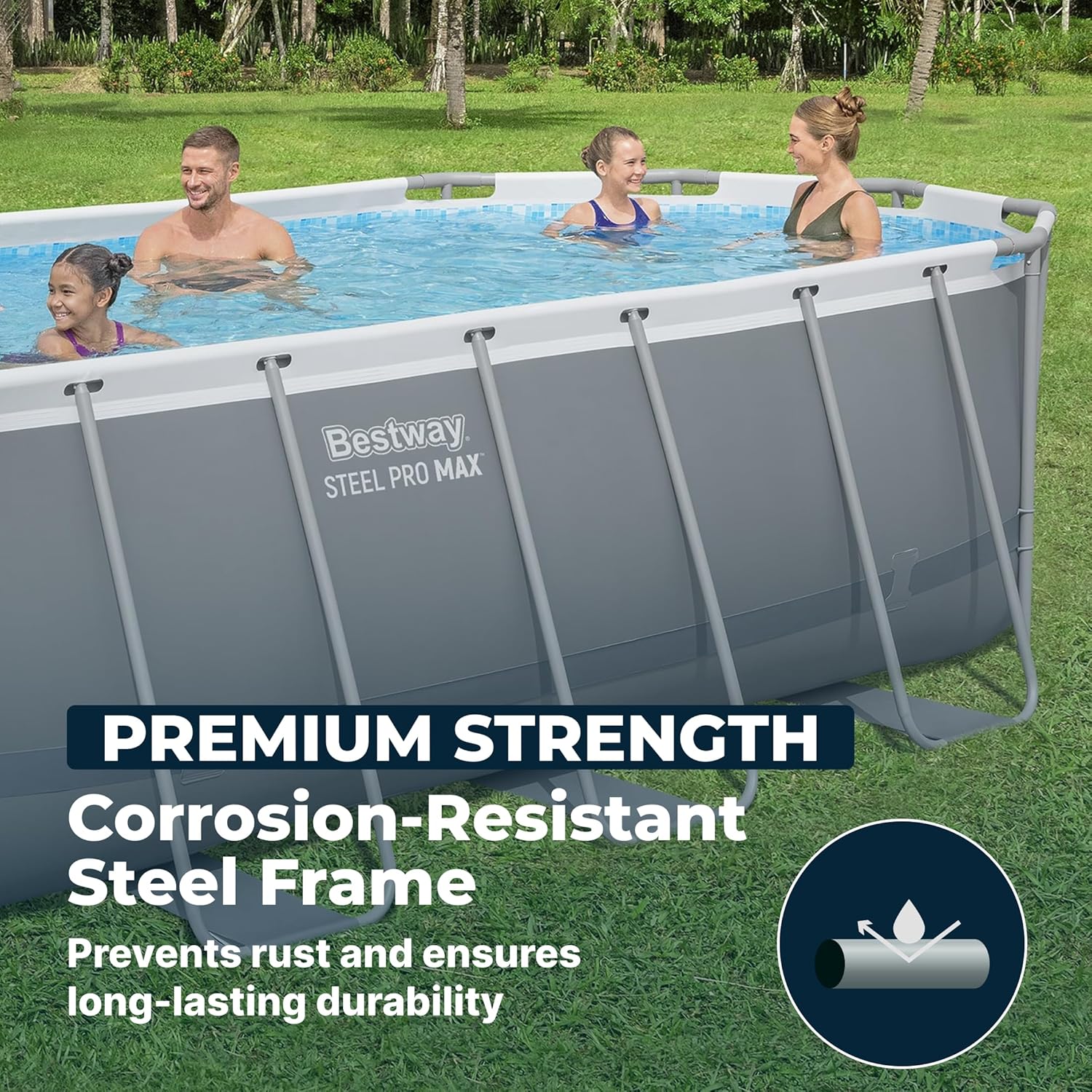 Bestway Steel Pro MAX 18' x 9' x 48" Above Ground Pool, Oval Metal Frame Outdoor Swimming Pool Set with Filter Pump, Ladder, and Cover, Gray