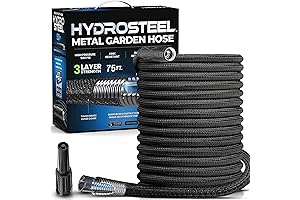 Hydrosteel 75 Ft Garden Hose, Crush Resistant Expandable Steel Water Hose