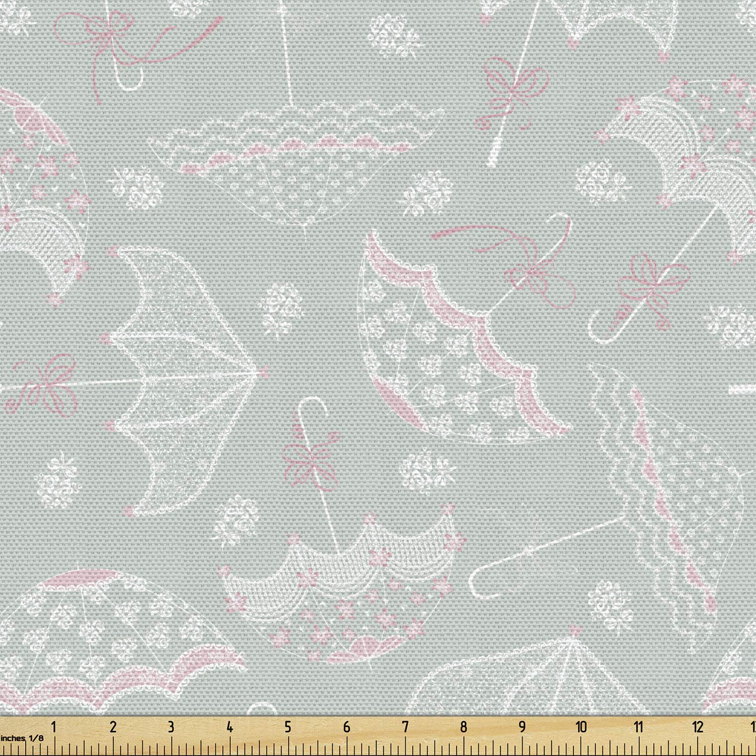 Ambesonne Umbrella Fabric by The Yard, Vintage Wedding Parasols Bridal Shower Theme with Floral Bouquets, Decorative Fabric for Upholstery and Home Accents, 1 Yard, Green White