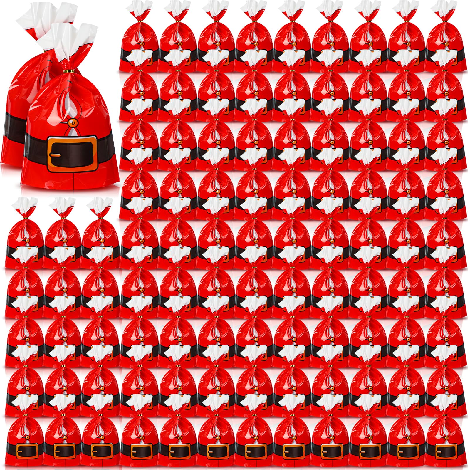 300 Pcs Christmas Cellophane Treat Bags Plastic Christmas Candy Cookie Bags with Twist Ties Santa Claus Gift Bags Xmas Goodies Bags Christmas Wrapping Bag for Bakery, Popcorn Holiday Party Favors