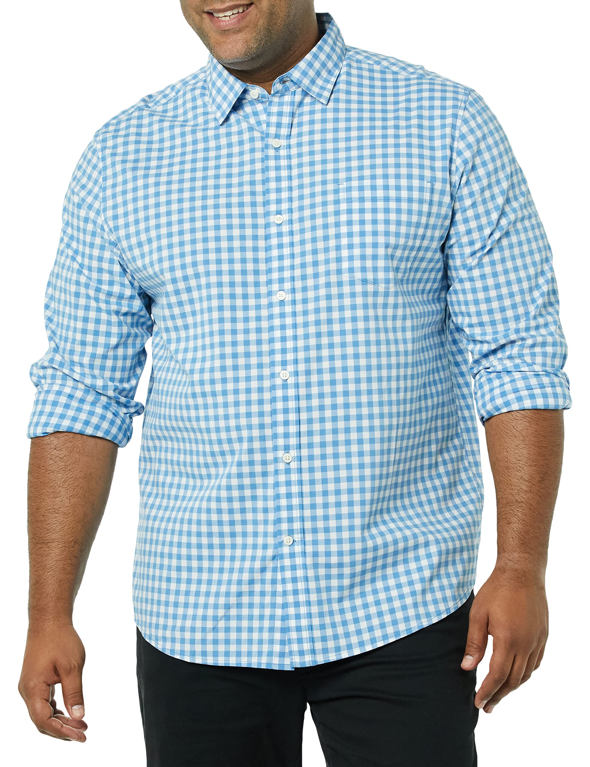 Amazon Essentials Uomo Camicia in Popeline Elasticizzato A Manica Lunga dalla vestibilità Aderente